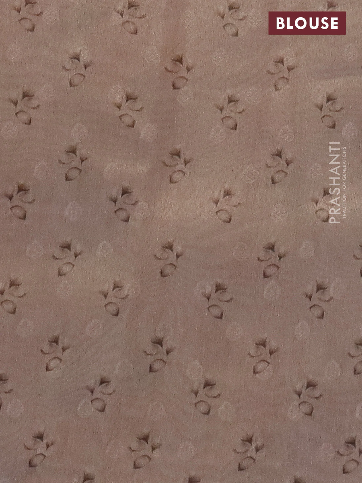 Tissue saree mild peach with allover zari weaves and floral digital printed border - Image 4