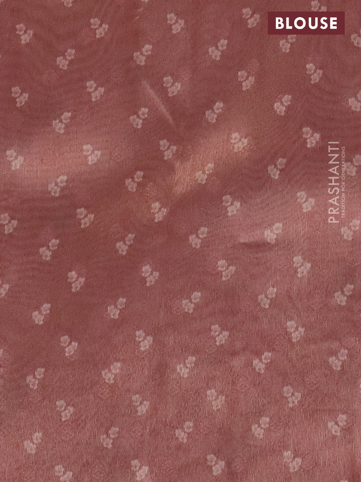 Tissue saree mild peach with allover zari weaves and floral digital printed border - Image 4