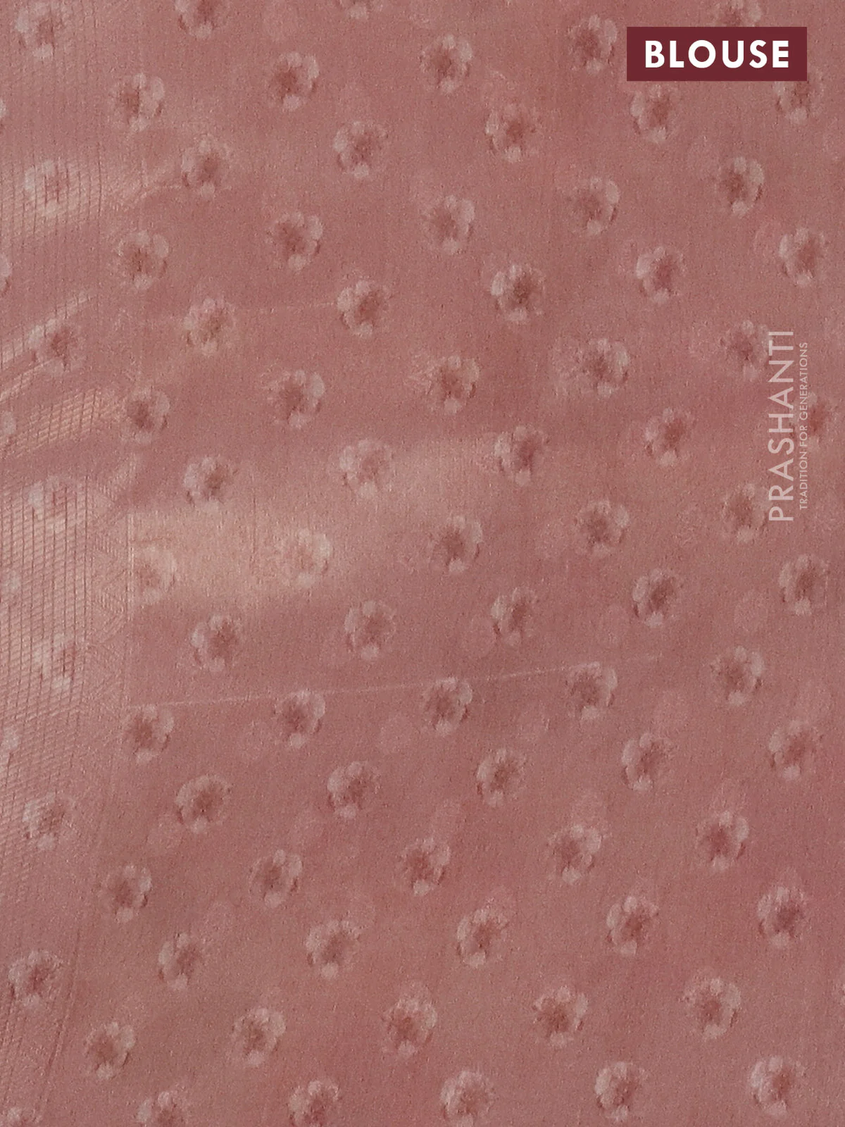 Tissue saree mild peach with allover zari weaves and floral digital printed border - Image 4