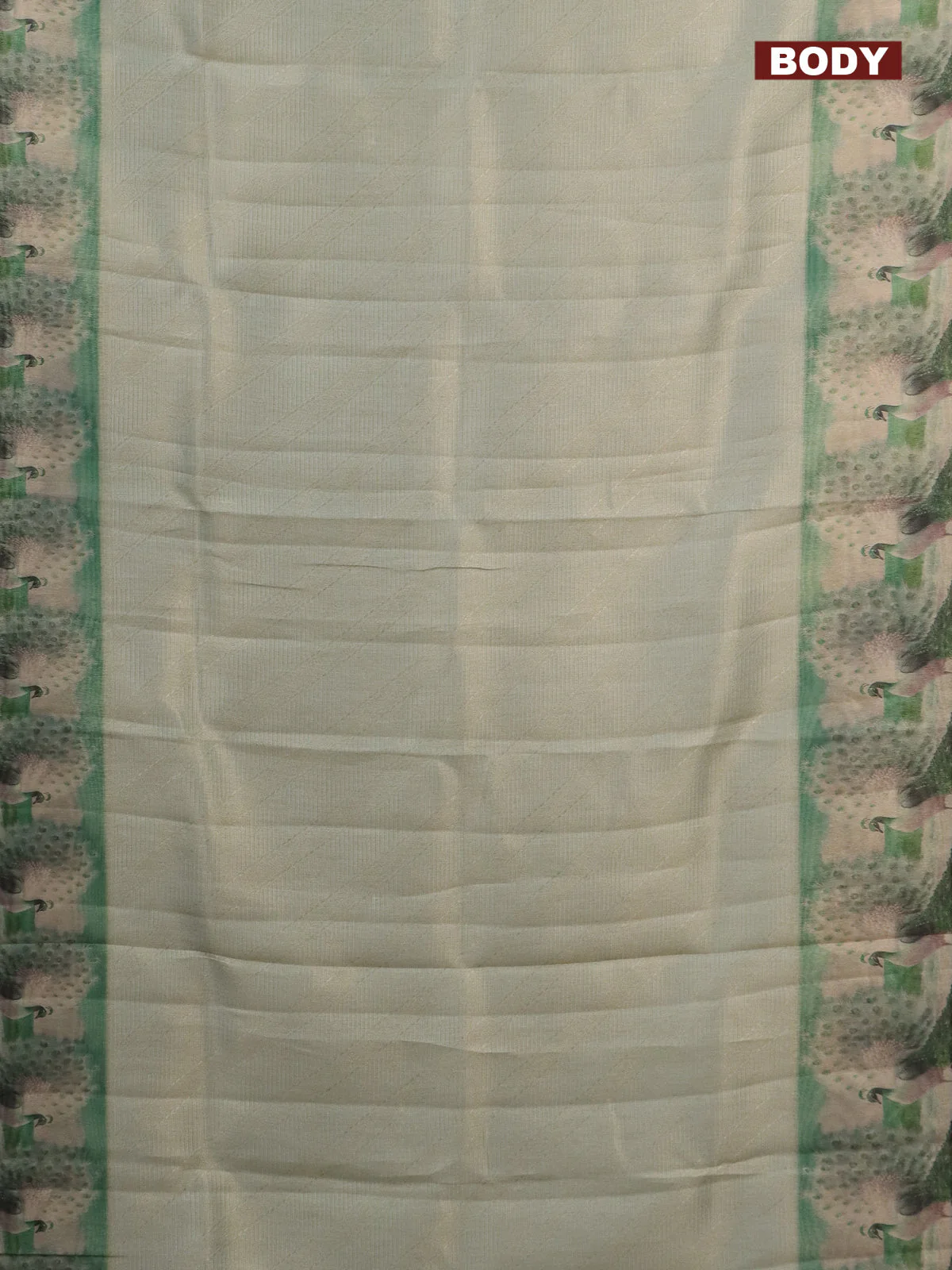 Tissue saree mild pista green with allover zari weaves and digital printed border - Image 2