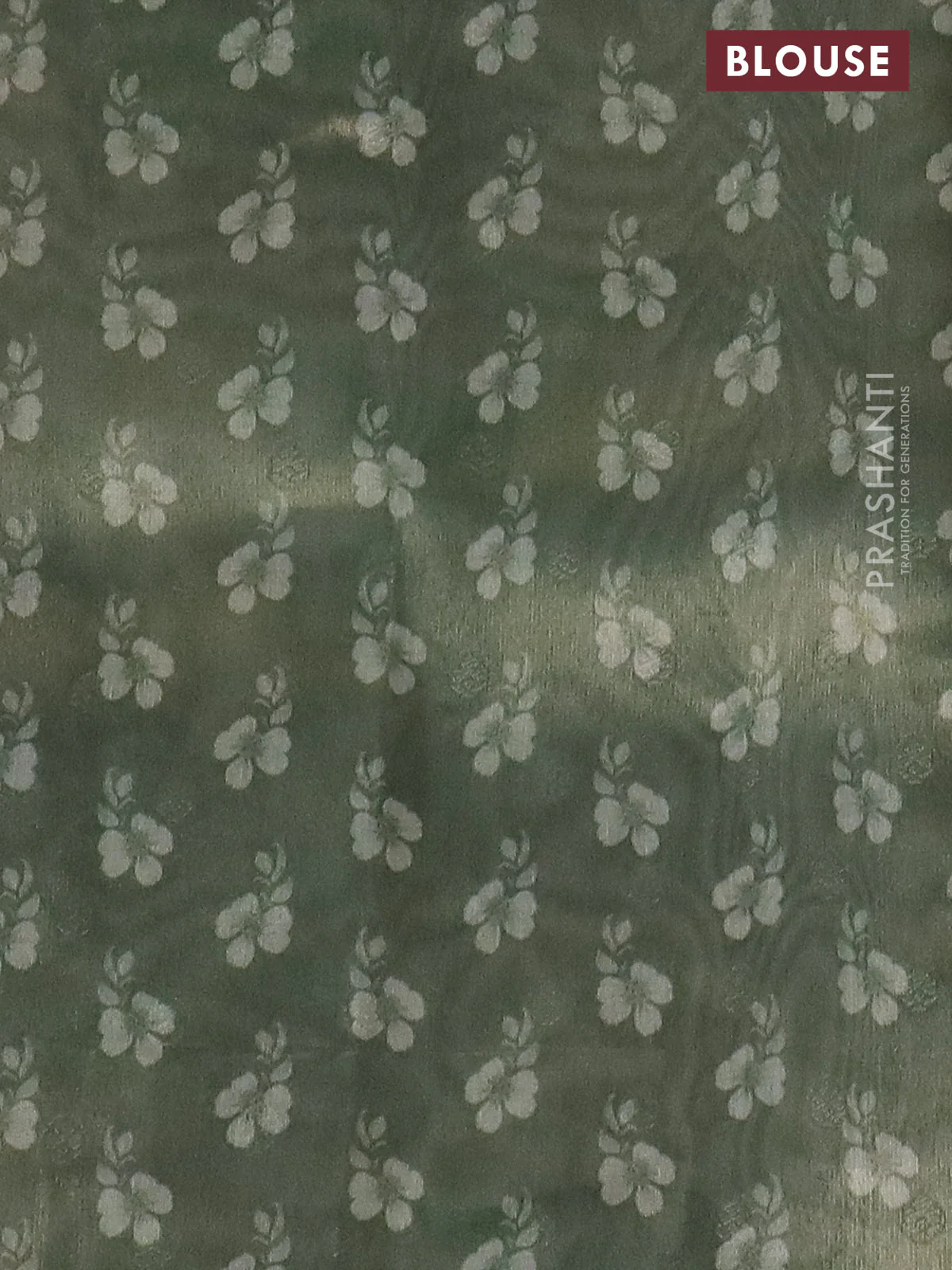 Tissue saree mild pista green with allover zari weaves and digital printed border - Image 4