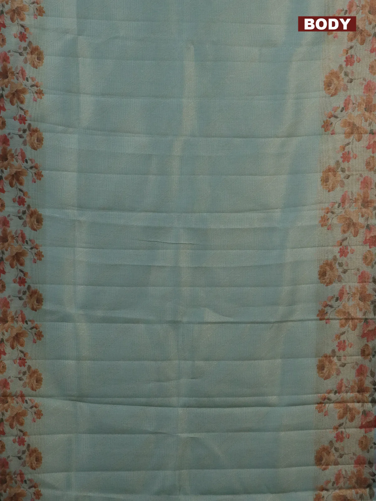 Tissue saree pastel blue with allover zari weaves and floral digital printed border - Image 2