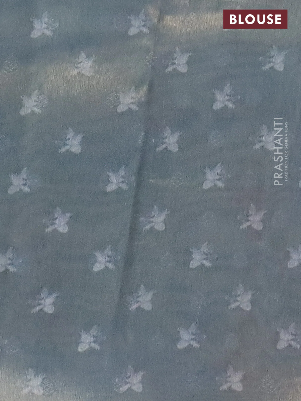 Tissue saree pastel blue with allover zari weaves and floral digital printed border - Image 4