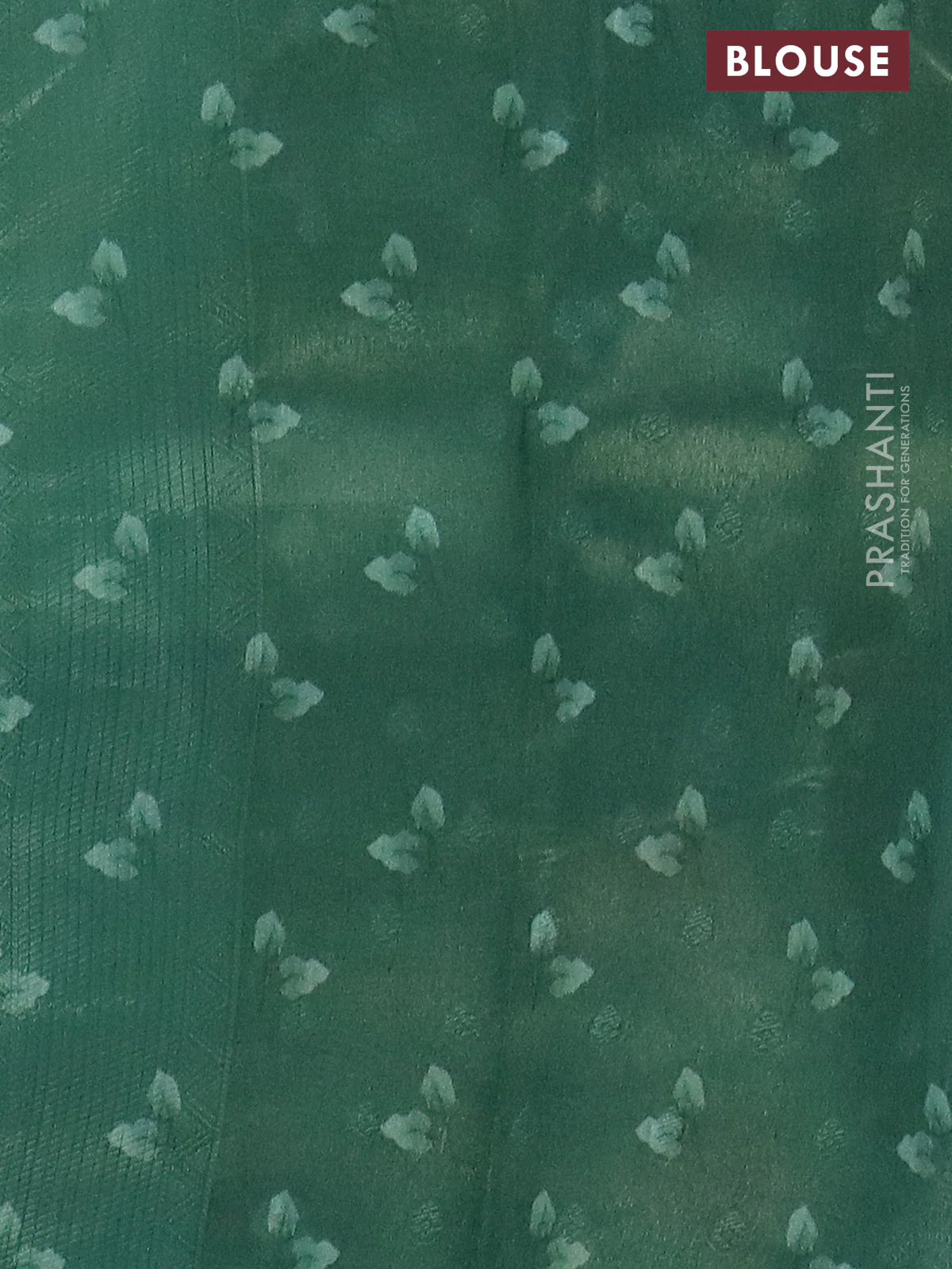 Tissue saree pastel green and green with allover zari weaves and floral digital printed border - Image 4