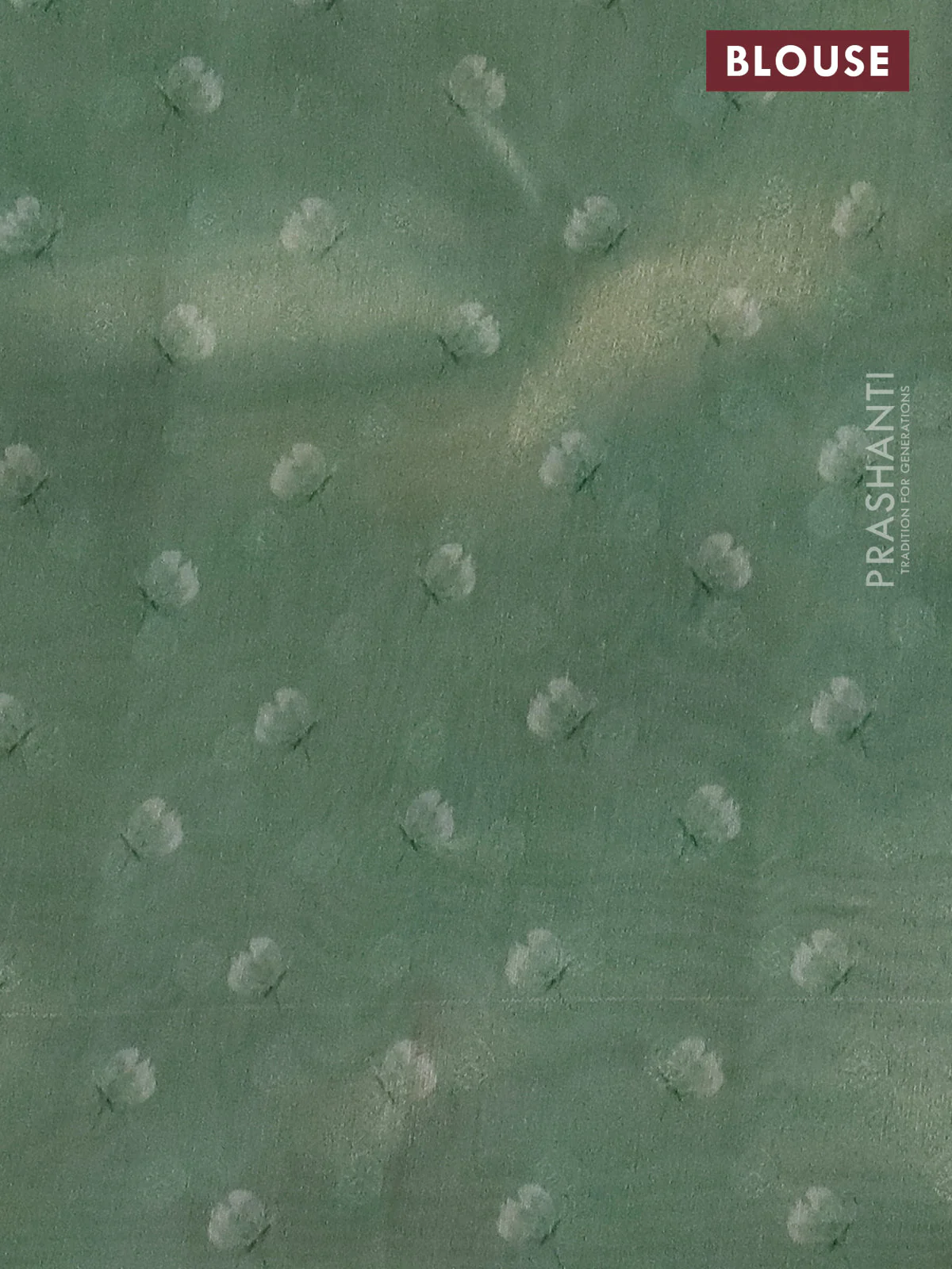 Tissue saree pastel green with allover zari weaves and floral digital printed border - Image 4