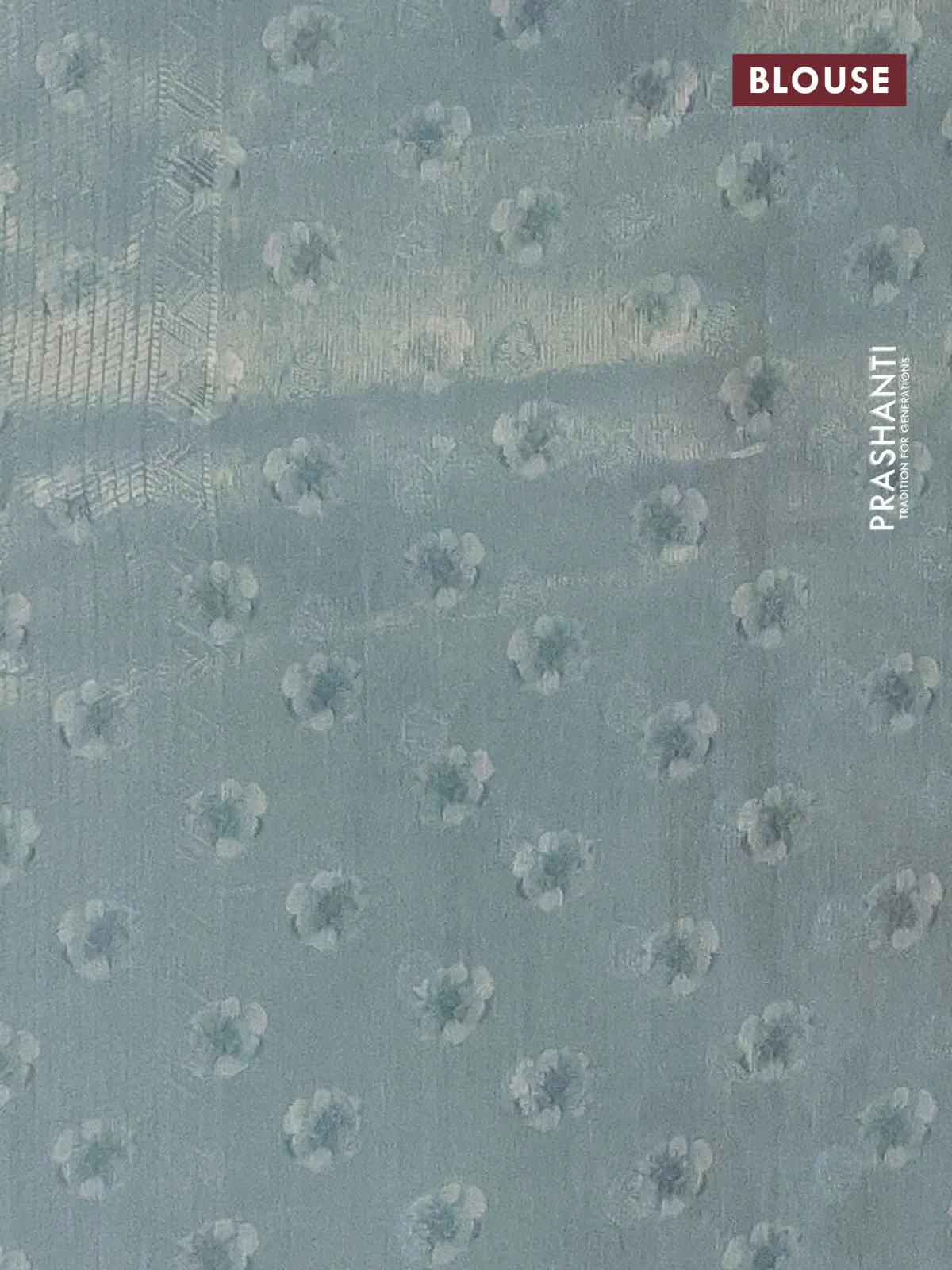 Tissue saree pastel green with allover zari weaves and floral digital printed border - Image 4