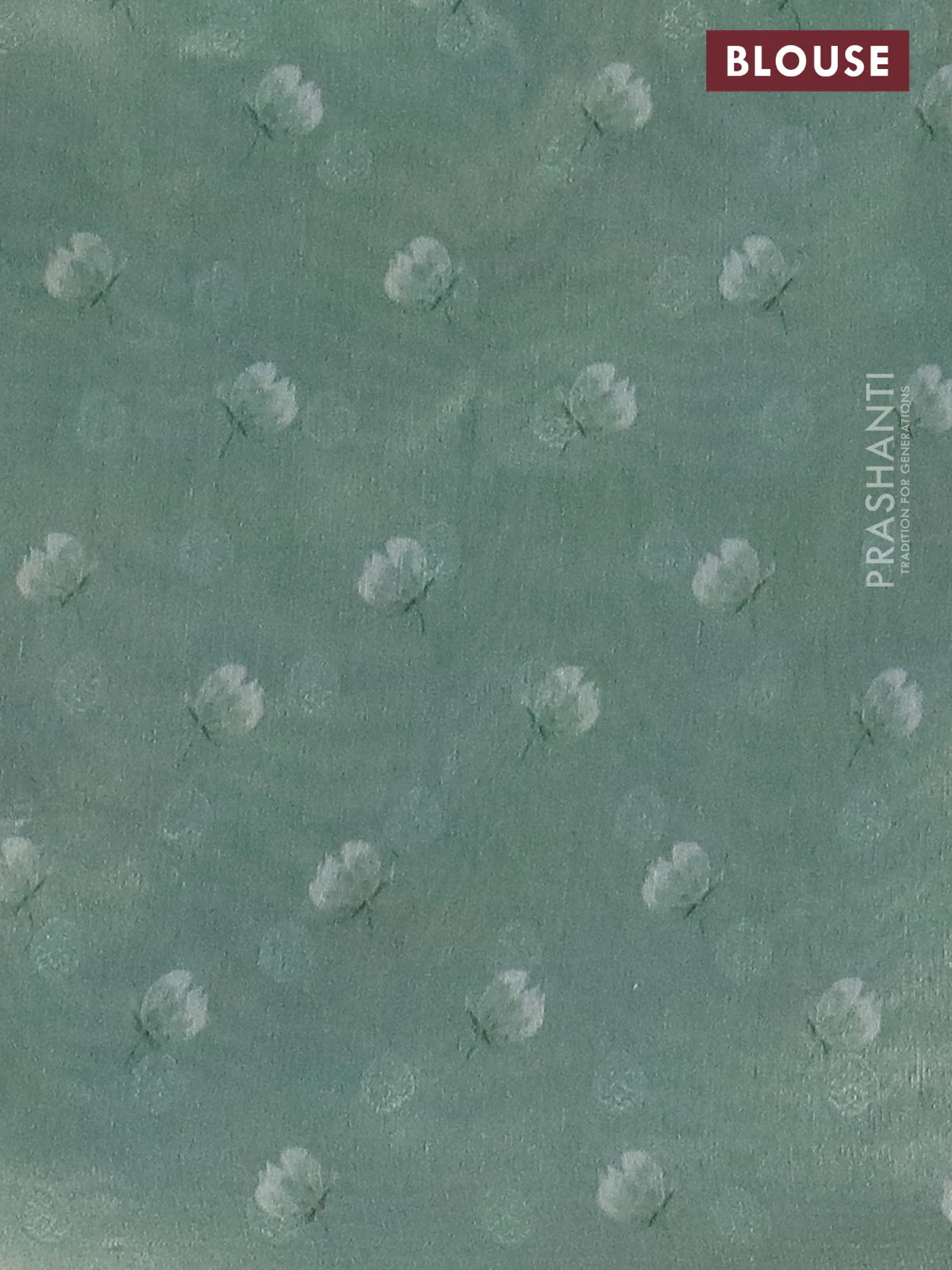 Tissue saree pastel green with allover zari weaves and floral digital printed border - Image 4