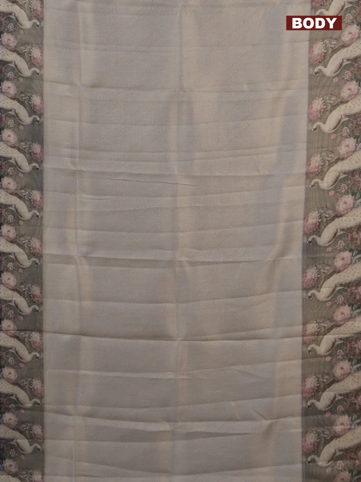 Tissue saree pastel grey and grey with allover zari weaves and floral digital printed border - Image 2