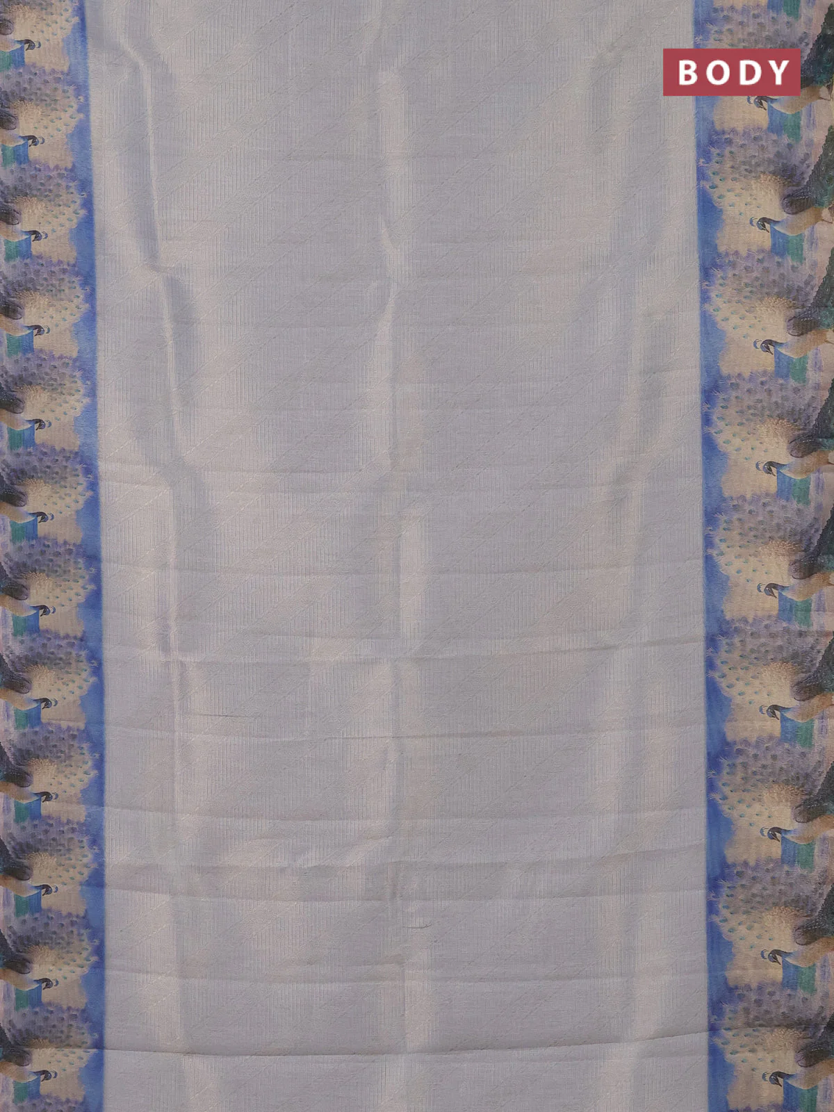 Tissue saree pastel grey with allover zari weaves and digital printed border - Image 2