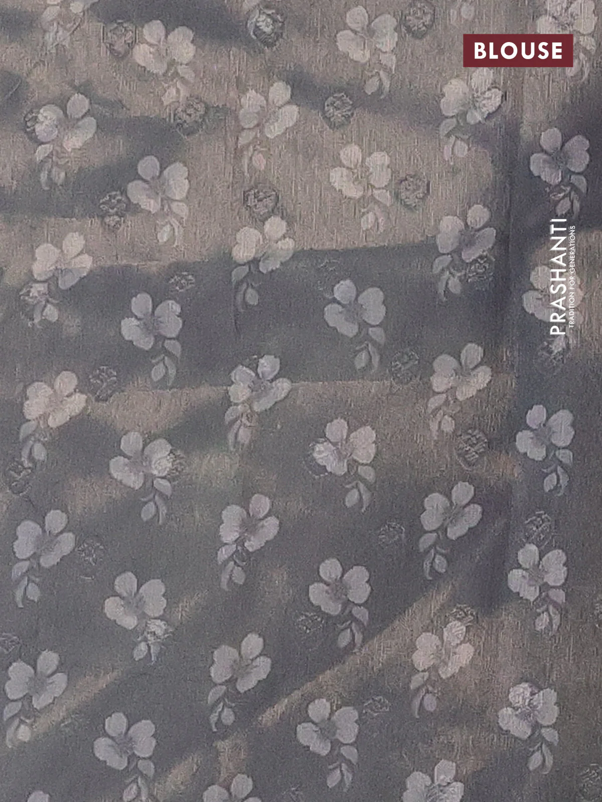 Tissue saree pastel grey with allover zari weaves and digital printed border - Image 4