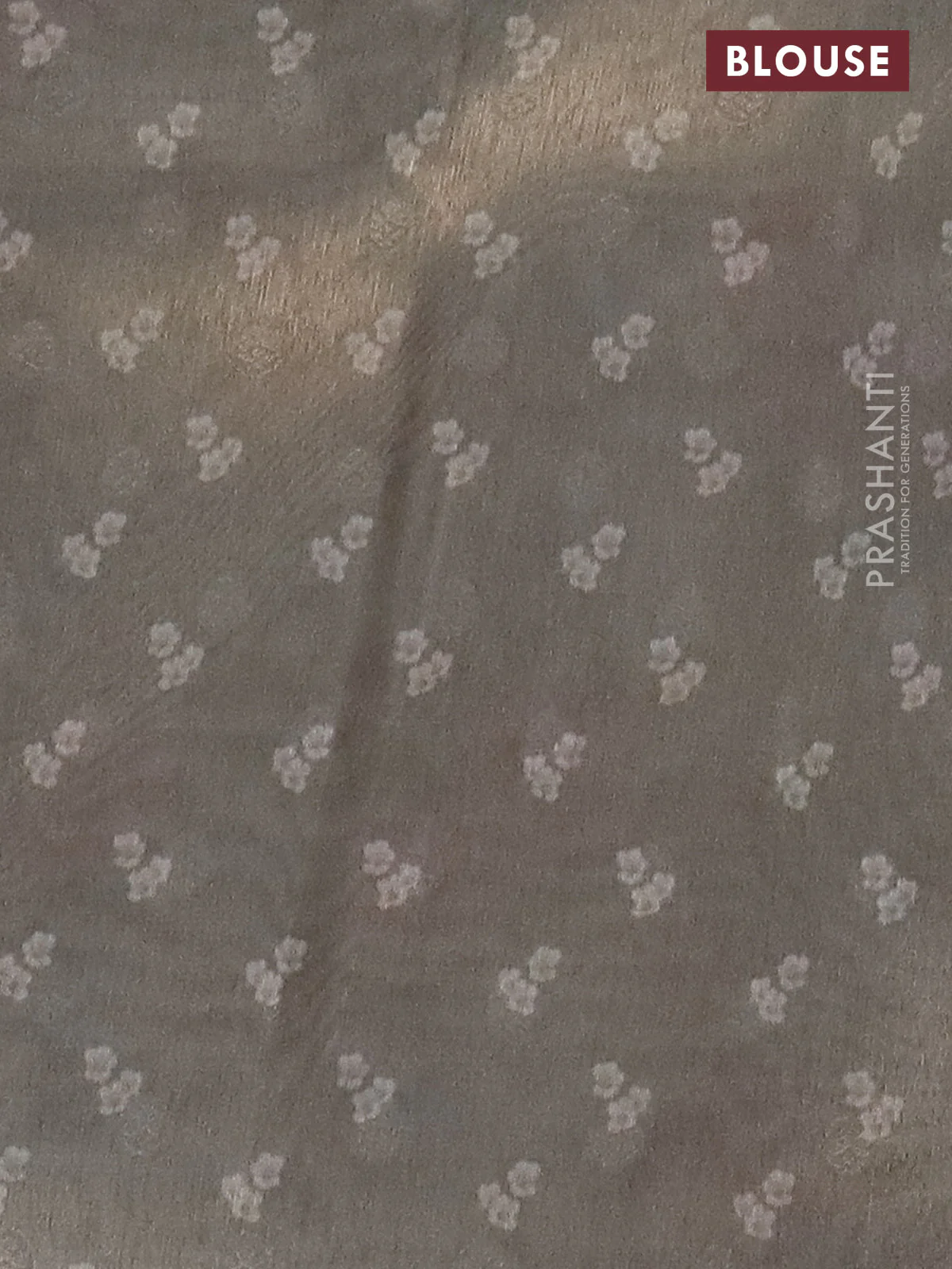 Tissue saree pastel grey with allover zari weaves and floral digital printed border - Image 4