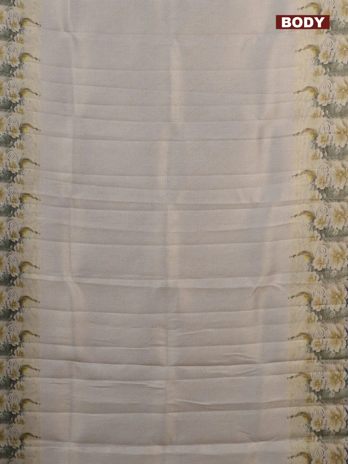 Tissue saree pastel grey with allover zari weaves and floral digital printed border - Image 2