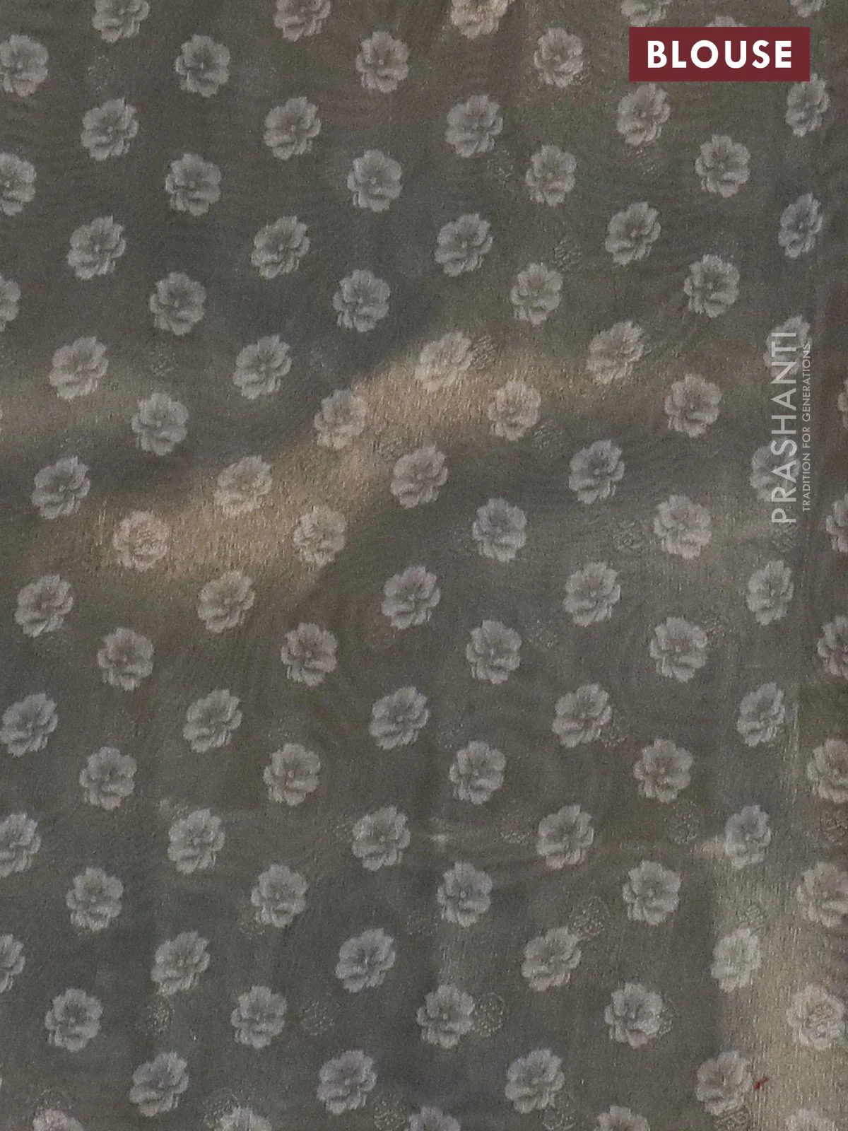 Tissue saree pastel grey with allover zari weaves and floral digital printed border - Image 4