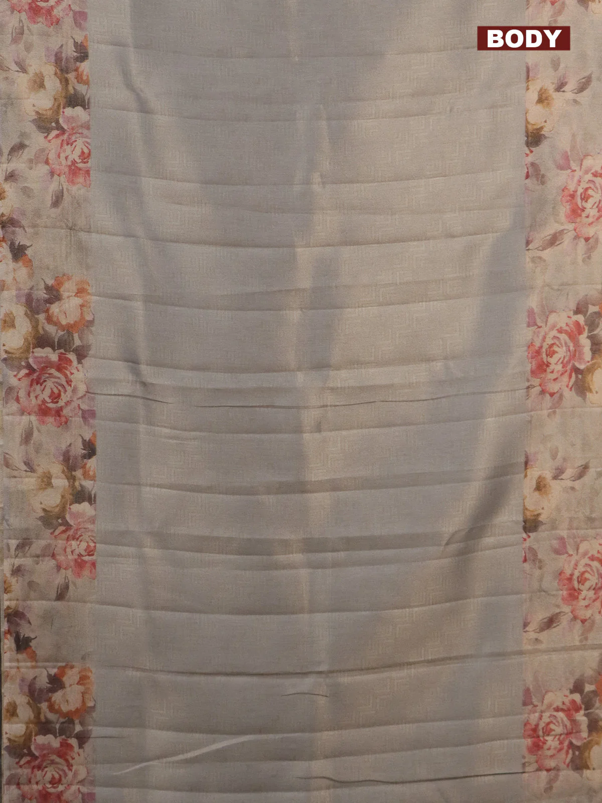 Tissue saree pastel grey with allover zari weaves and floral digital printed border - Image 2