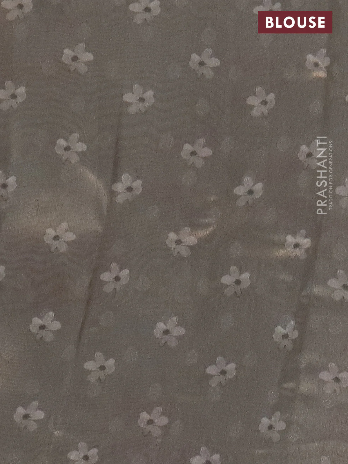 Tissue saree pastel grey with allover zari weaves and floral digital printed border - Image 4