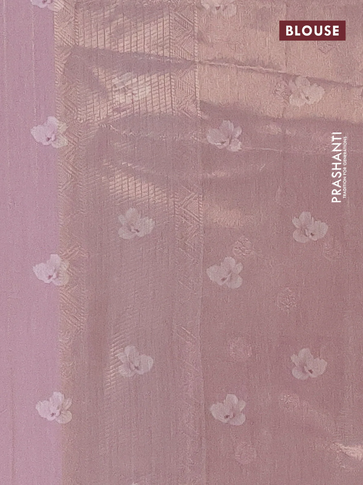 Tissue saree pastel lavender and pastel pink with allover zari weaves and floral digital printed border - Image 4