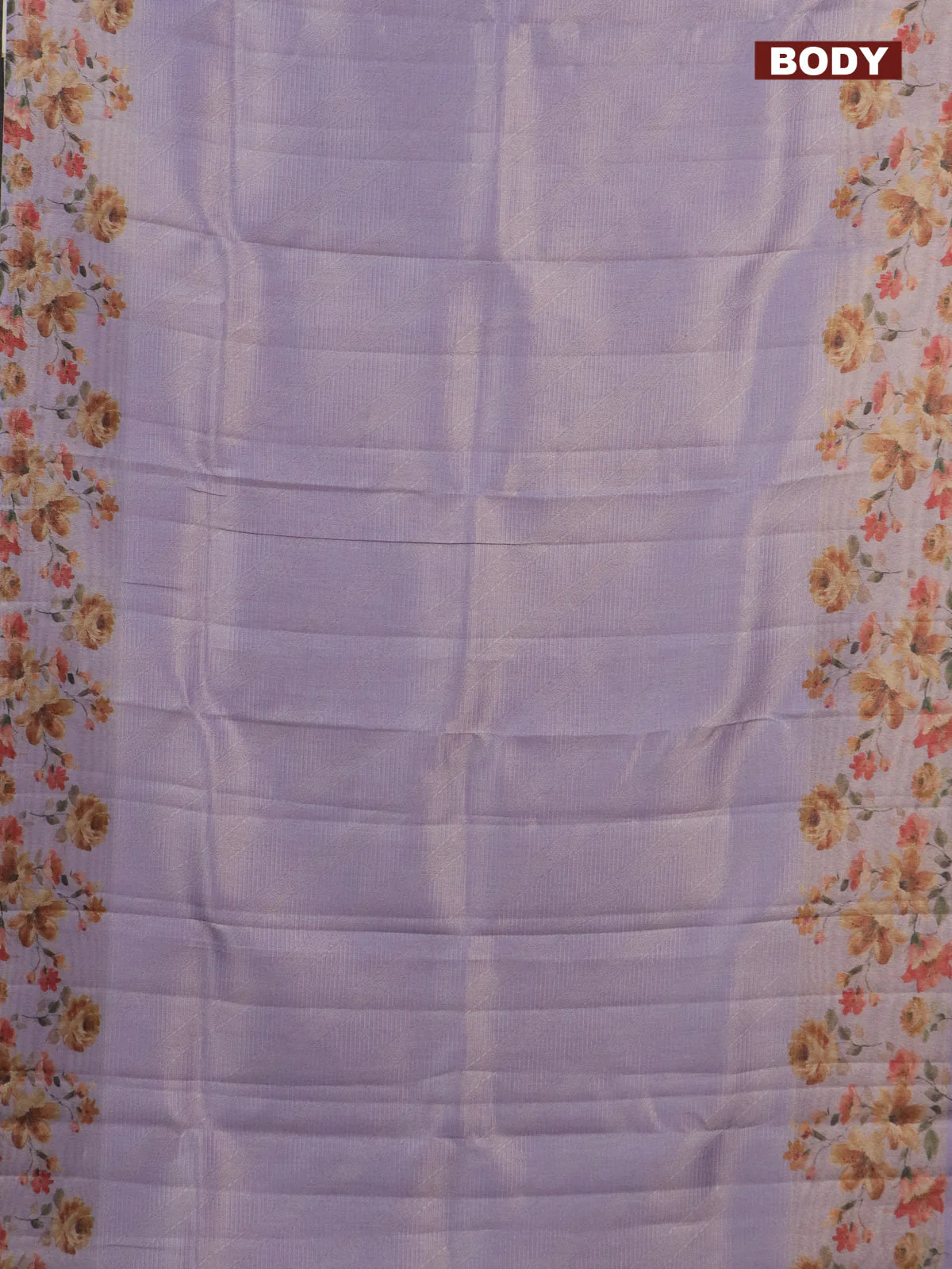 Tissue saree pastel lavender with allover zari weaves and floral digital printed border - Image 2