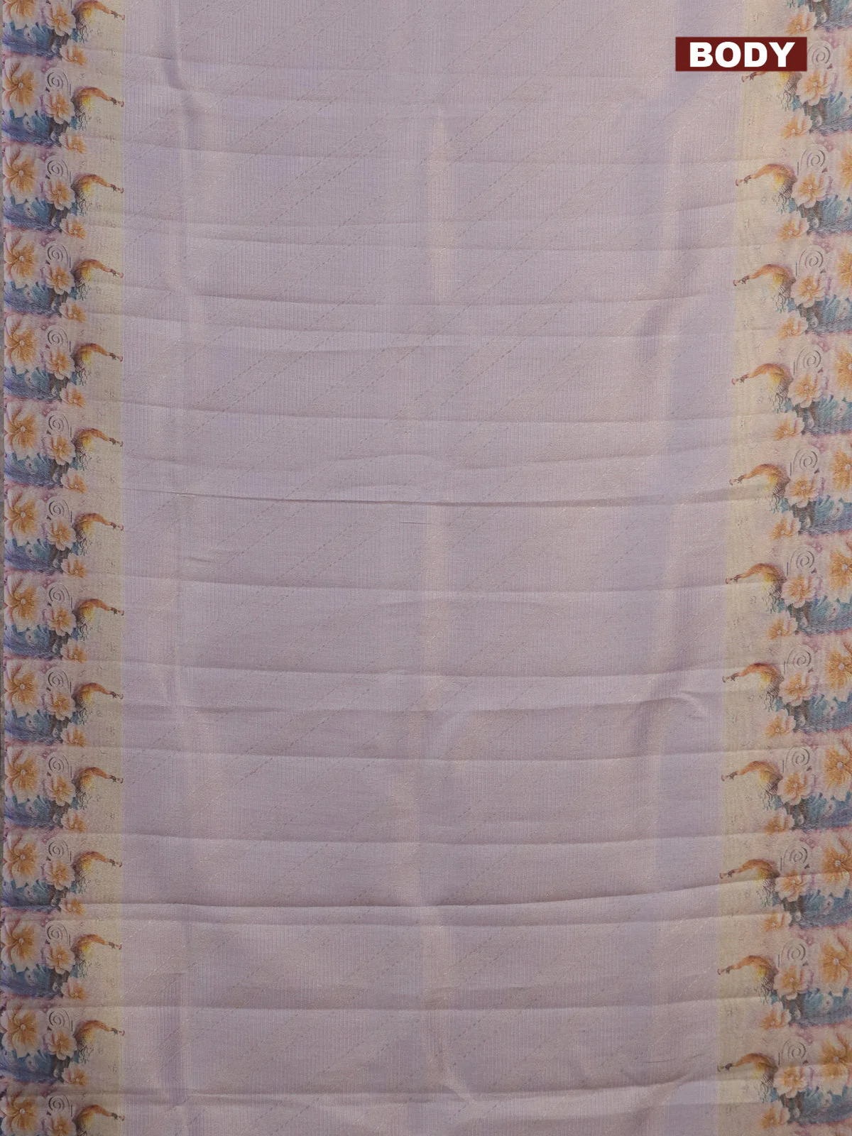 Tissue saree pastel lavender with allover zari weaves and floral digital printed border - Image 2