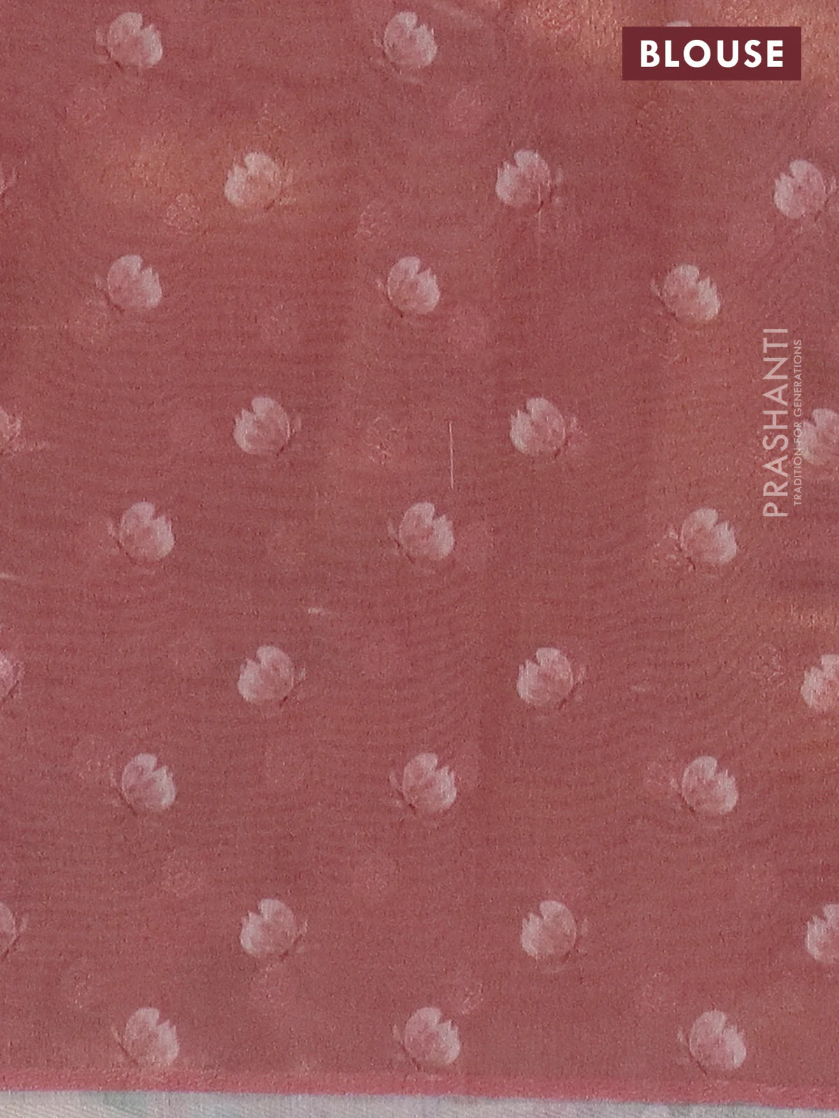 Tissue saree pastel peach with allover zari weaves and floral digital printed border - Image 4