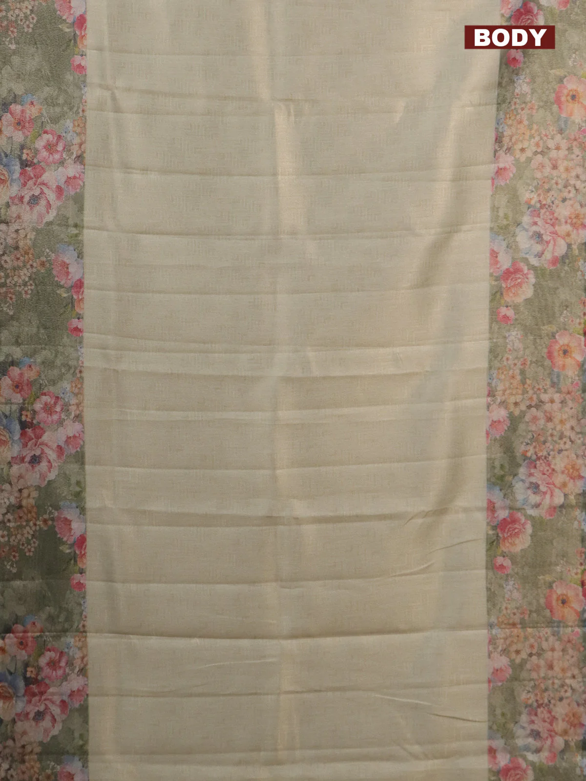 Tissue saree pastel pista green and green shade with allover zari weaves and floral digital printed border - Image 2