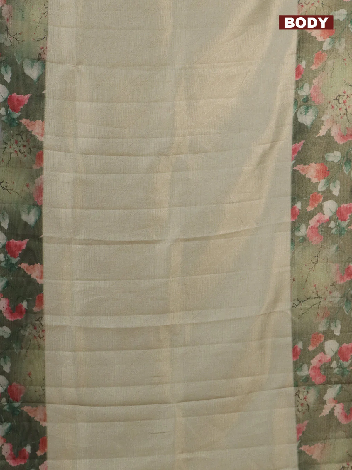 Tissue saree pastel pista green and green with allover zari weaves and floral digital printed border - Image 2
