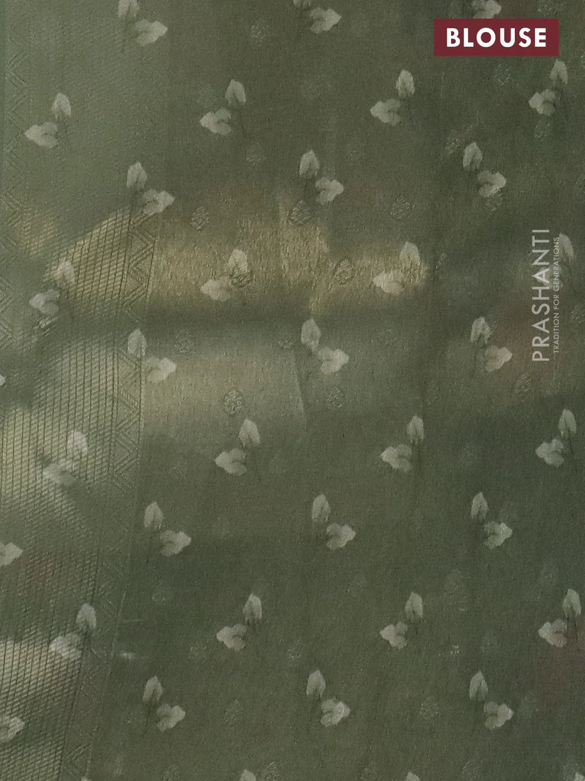 Tissue saree pastel pista green and green with allover zari weaves and floral digital printed border - Image 4
