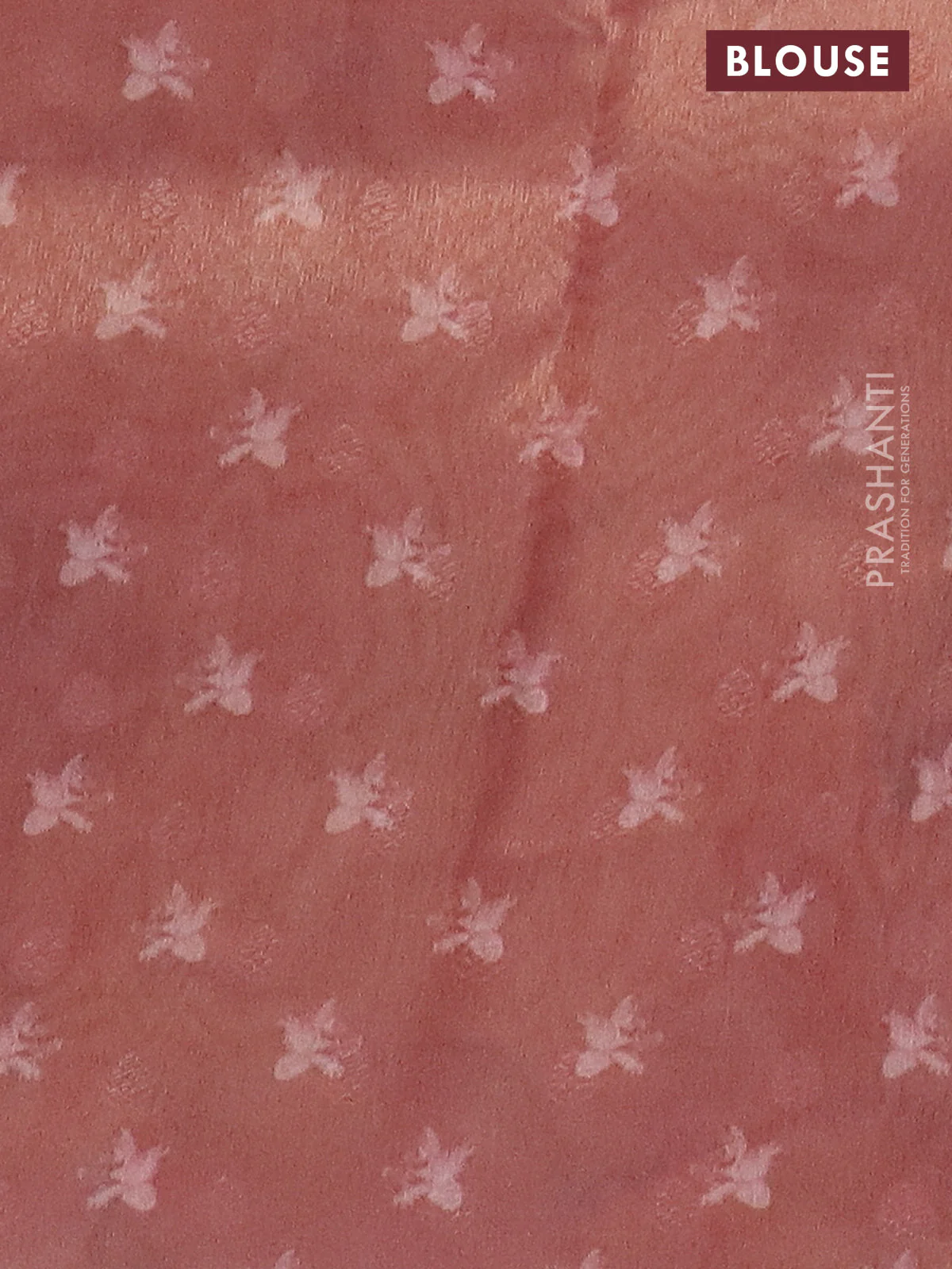 Tissue saree peach orange with allover zari weaves and floral digital printed border - Image 4