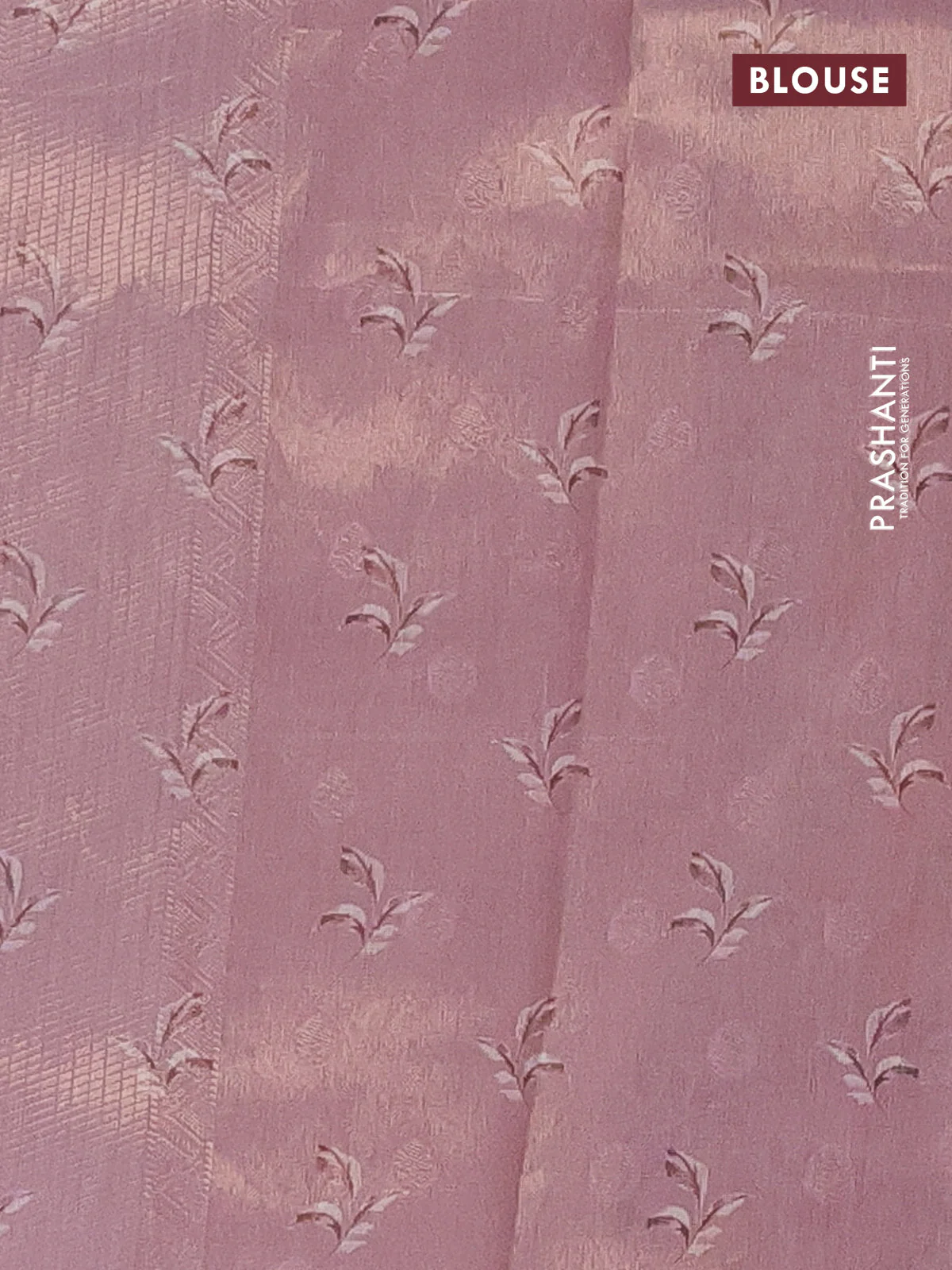 Tissue saree peach pink with allover zari weaves and floral digital printed border - Image 4
