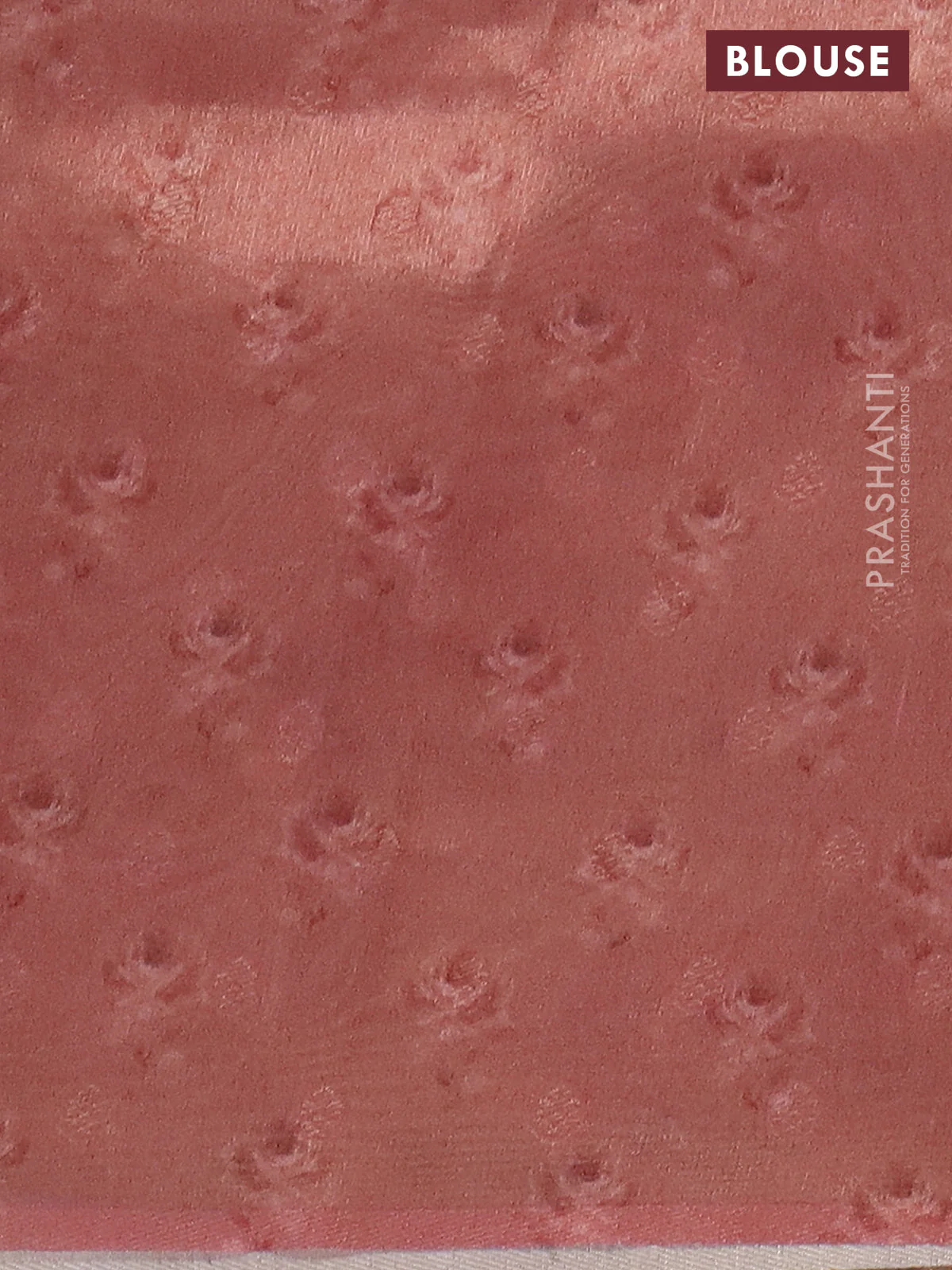 Tissue saree peach shade with allover zari weaves and floral digital printed border - Image 4