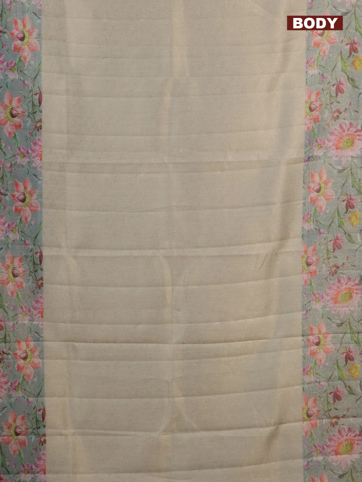 Tissue saree pista green and light blue with allover zari weaves and floral digital printed border - Image 2