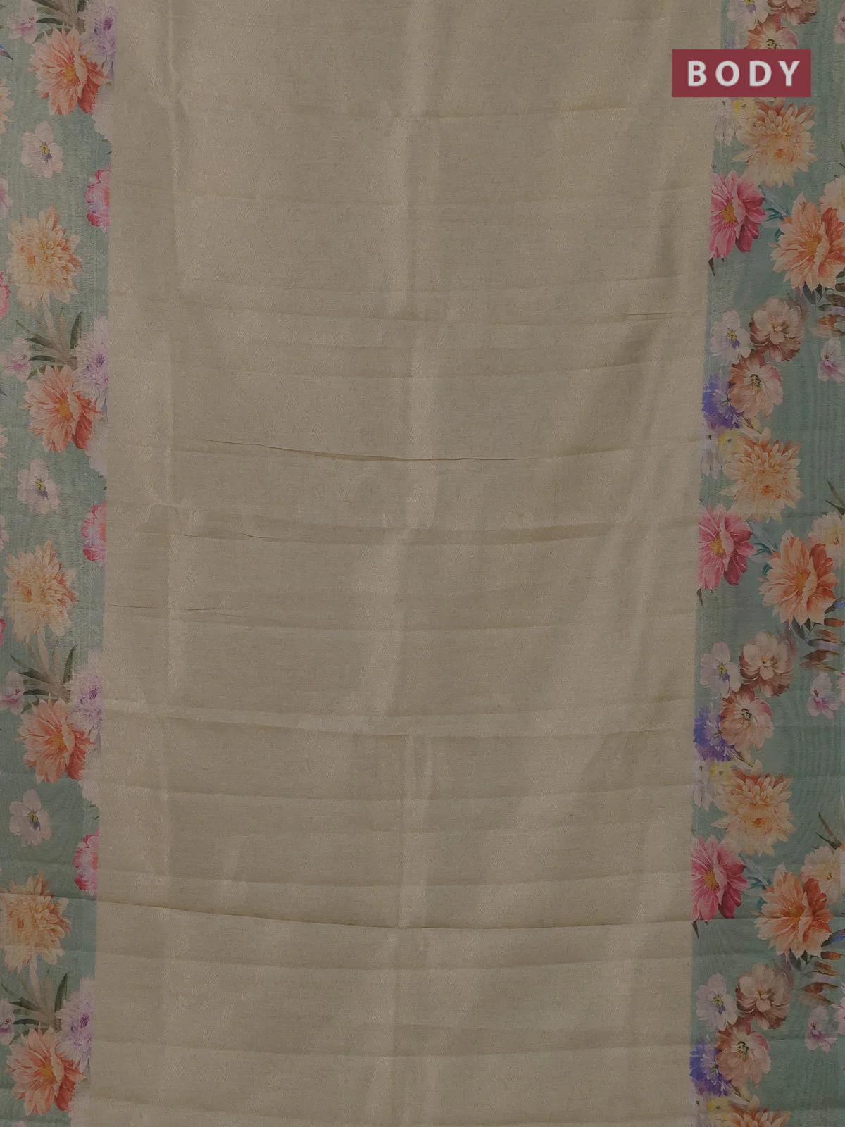 Tissue saree pista green shade and pastel green with allover zari weaves and floral digital printed border - Image 2