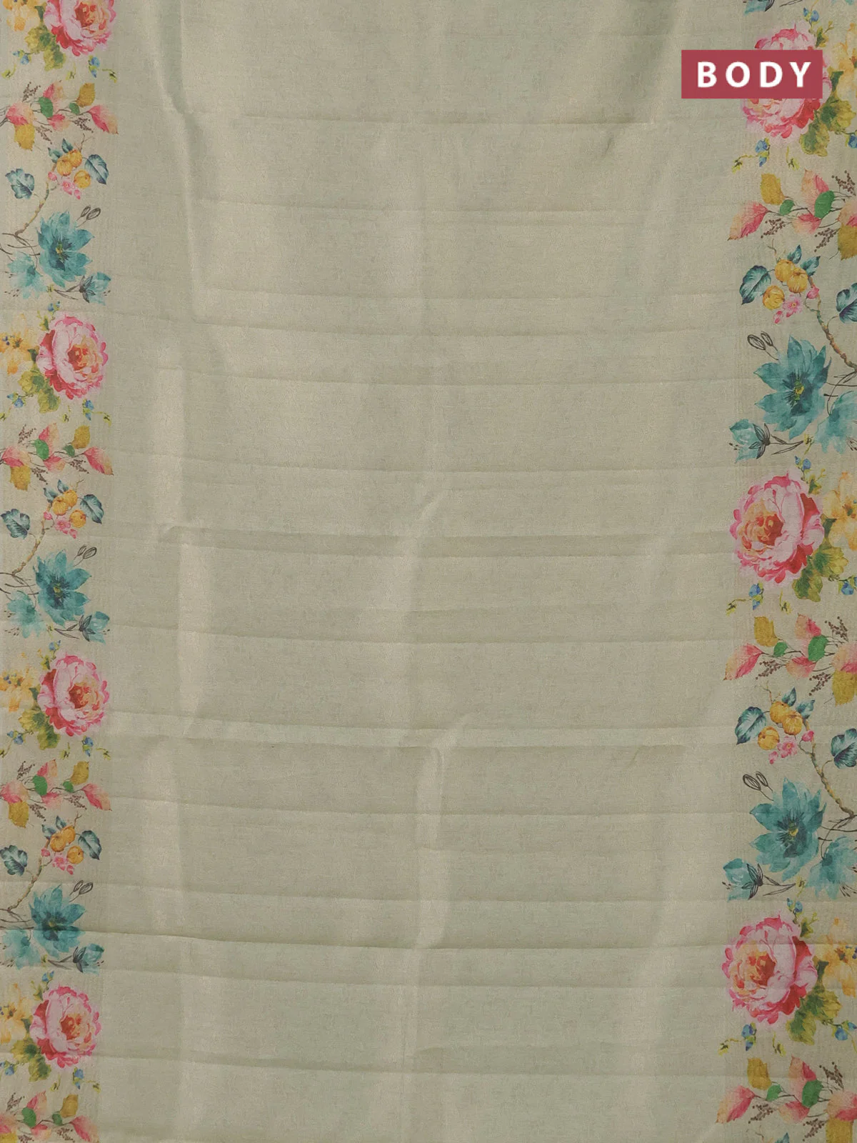 Tissue saree pista green with allover zari weaves and digital printed border - Image 2