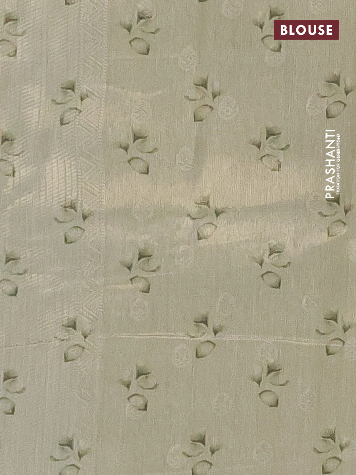 Tissue saree pista green with allover zari weaves and floral digital printed border - Image 4