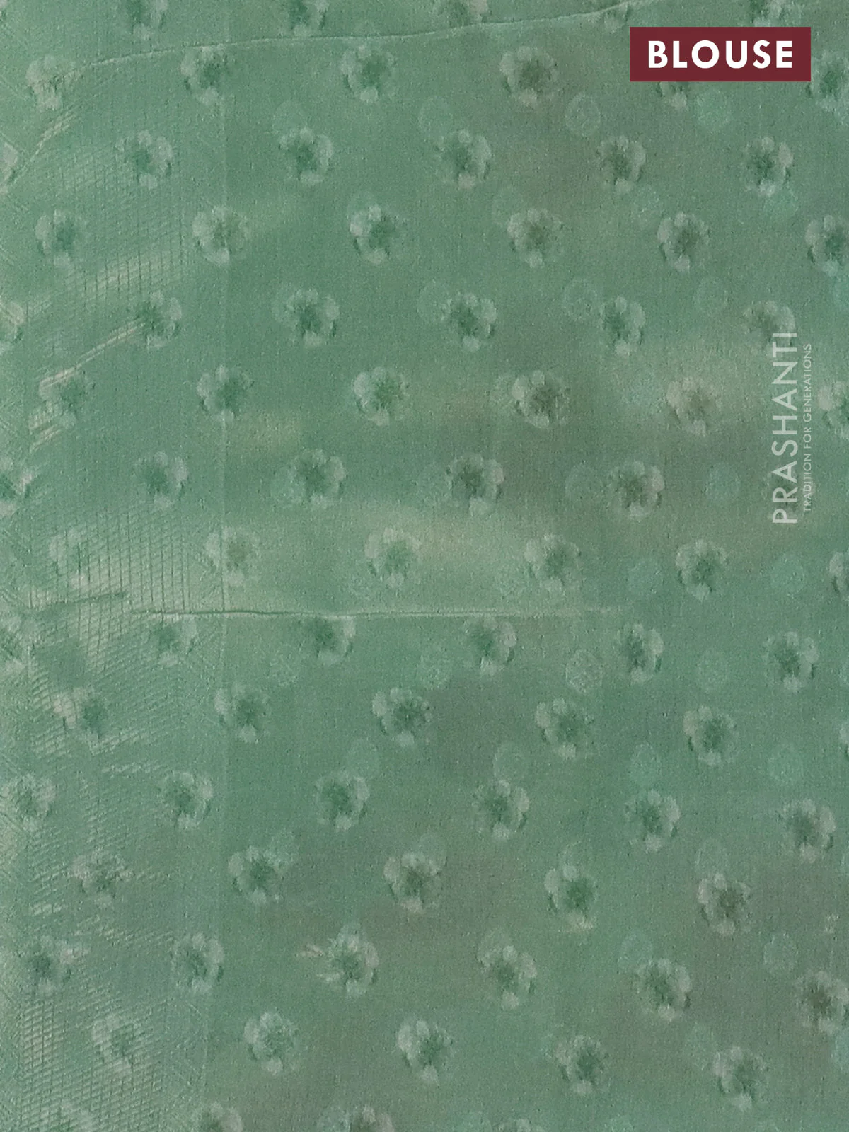 Tissue saree pista green with allover zari weaves and floral digital printed border - Image 4