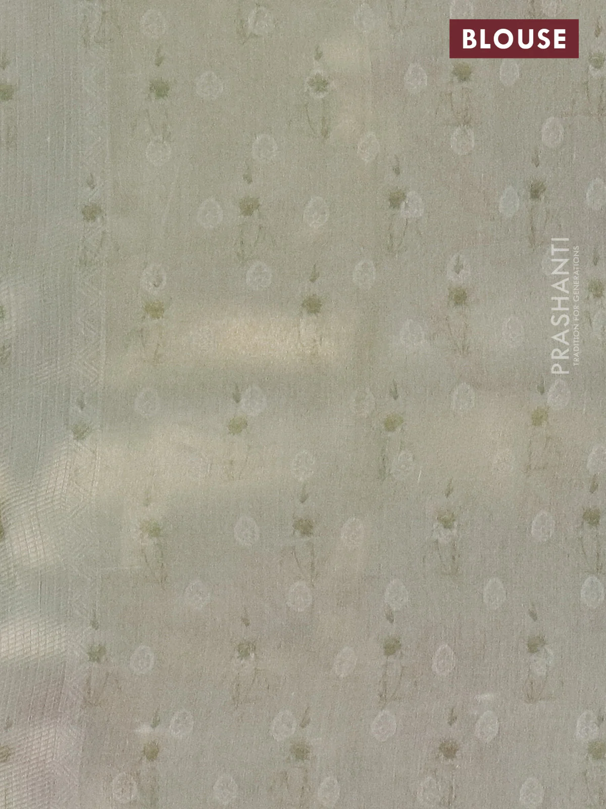 Tissue saree pista green with allover zari weaves and floral digital printed border - Image 4