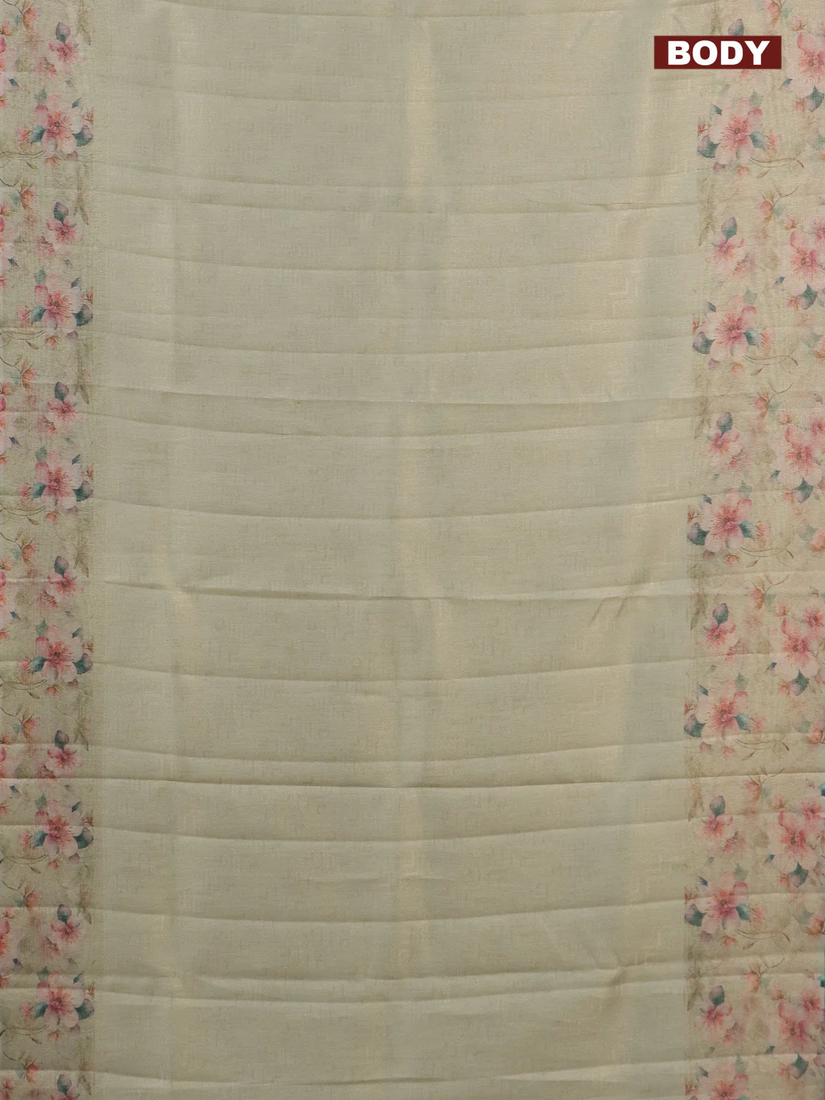 Tissue saree pista green with allover zari weaves and floral digital printed border - Image 2