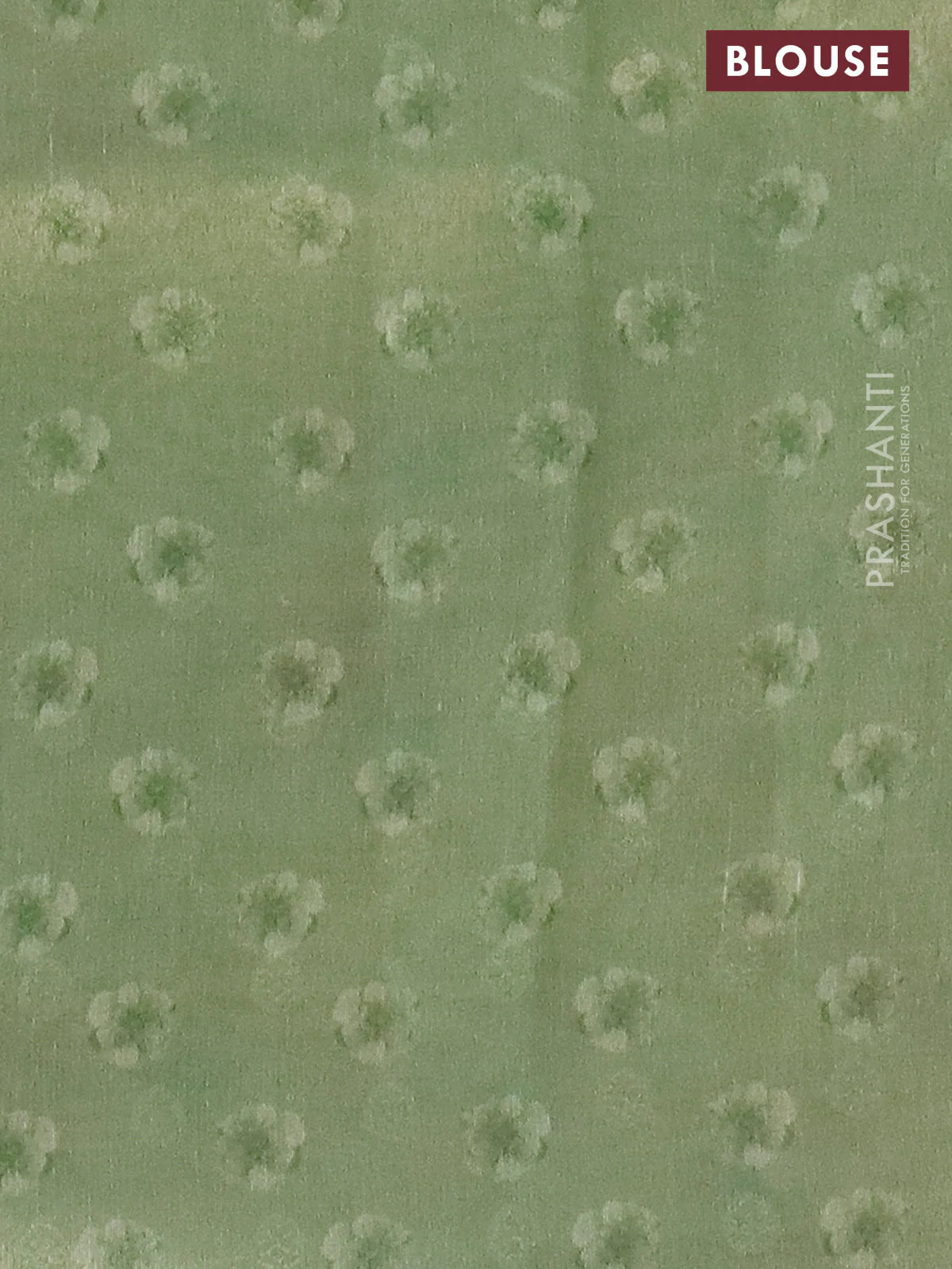 Tissue saree pista green with allover zari weaves and floral digital printed border - Image 4