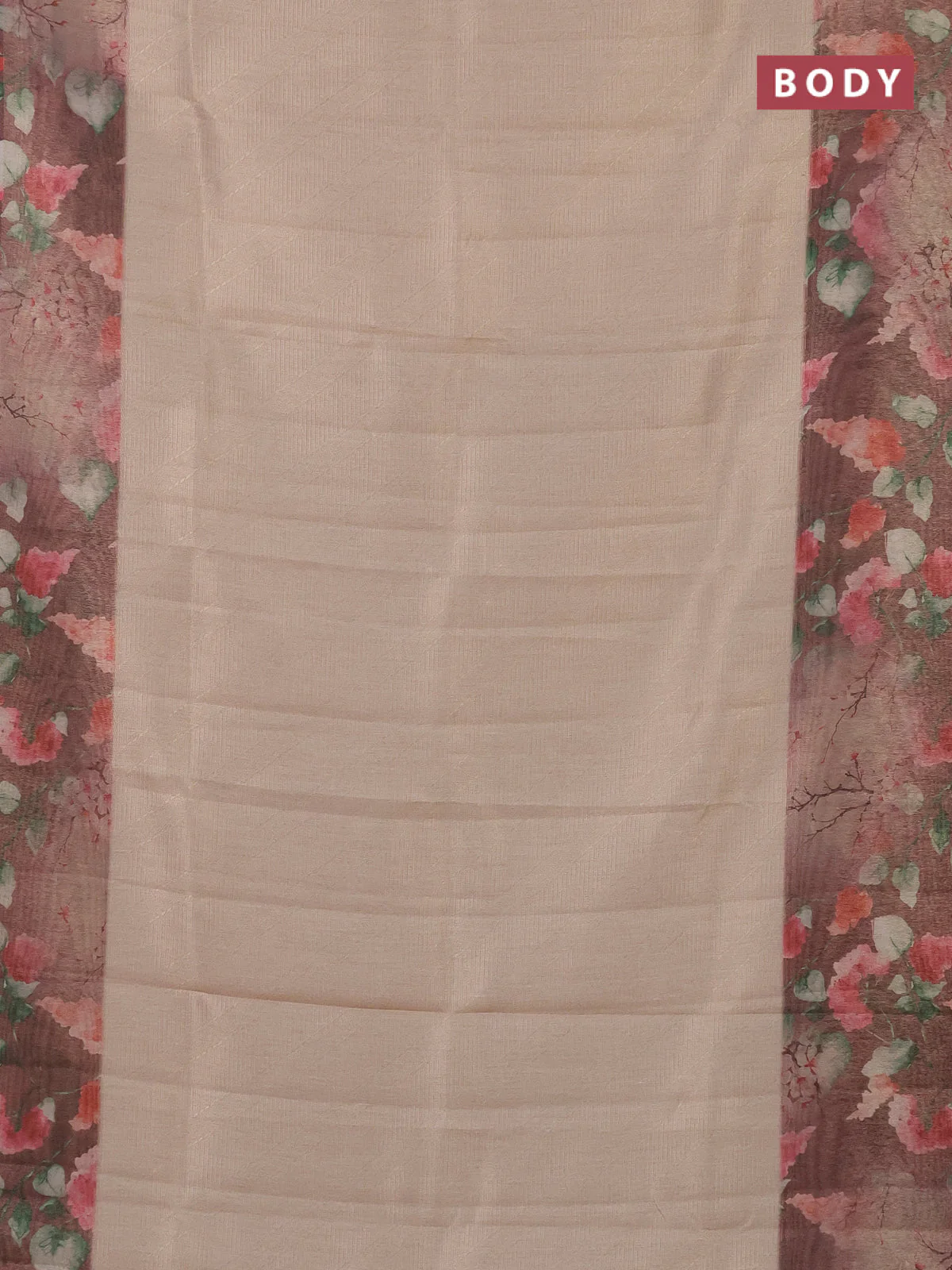 Tissue saree sandal and brown shade with allover zari weaves and floral digital printed border - Image 2