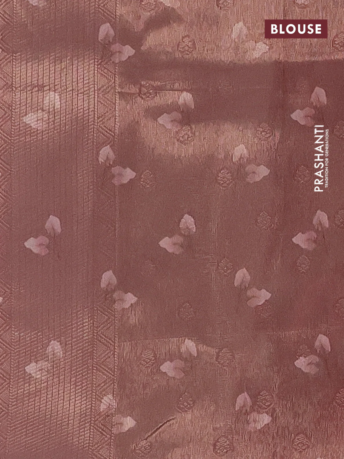 Tissue saree sandal and brown shade with allover zari weaves and floral digital printed border - Image 4
