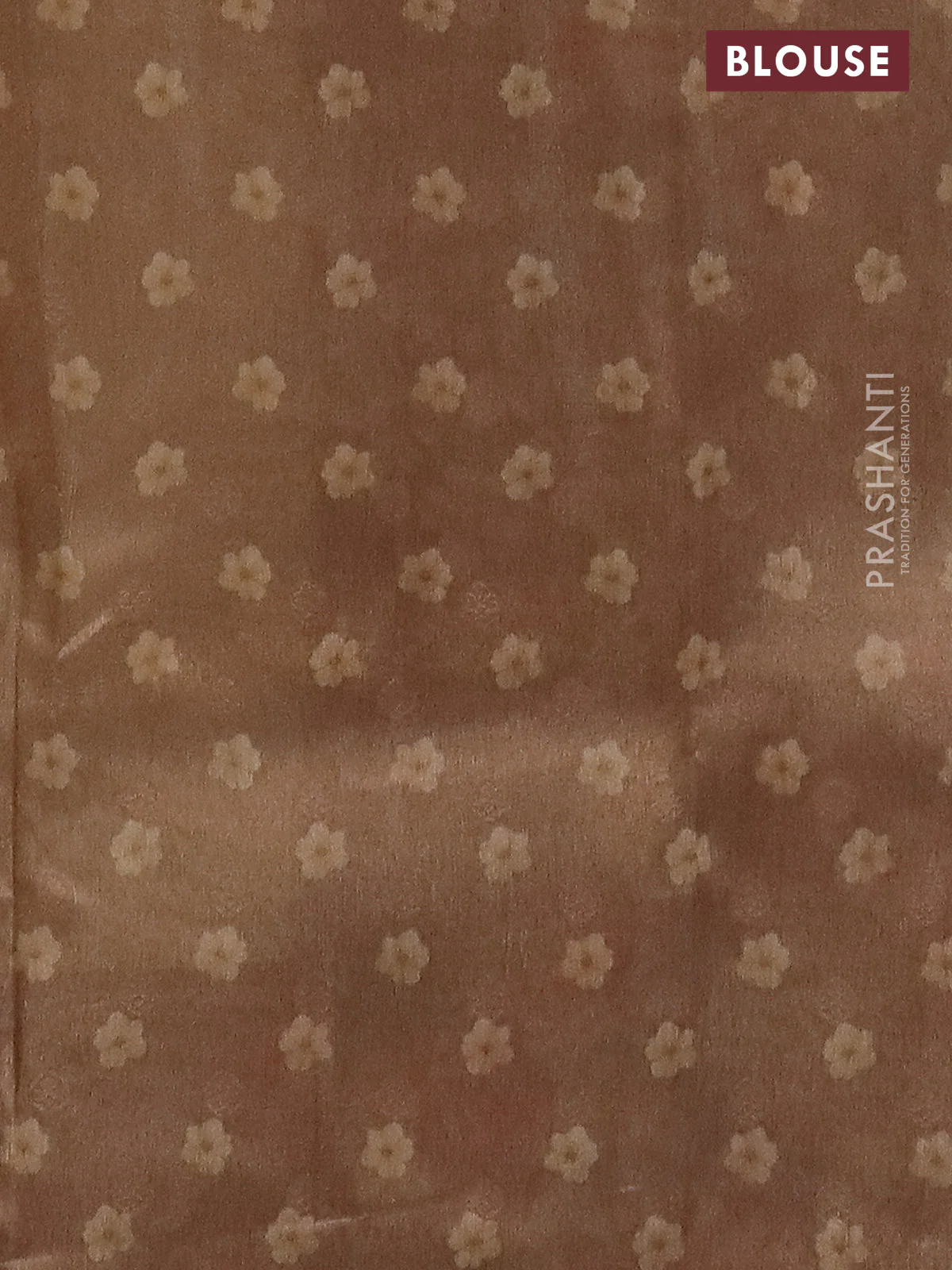 Tissue saree sandal and brown with allover zari weaves and floral digital printed border - Image 4