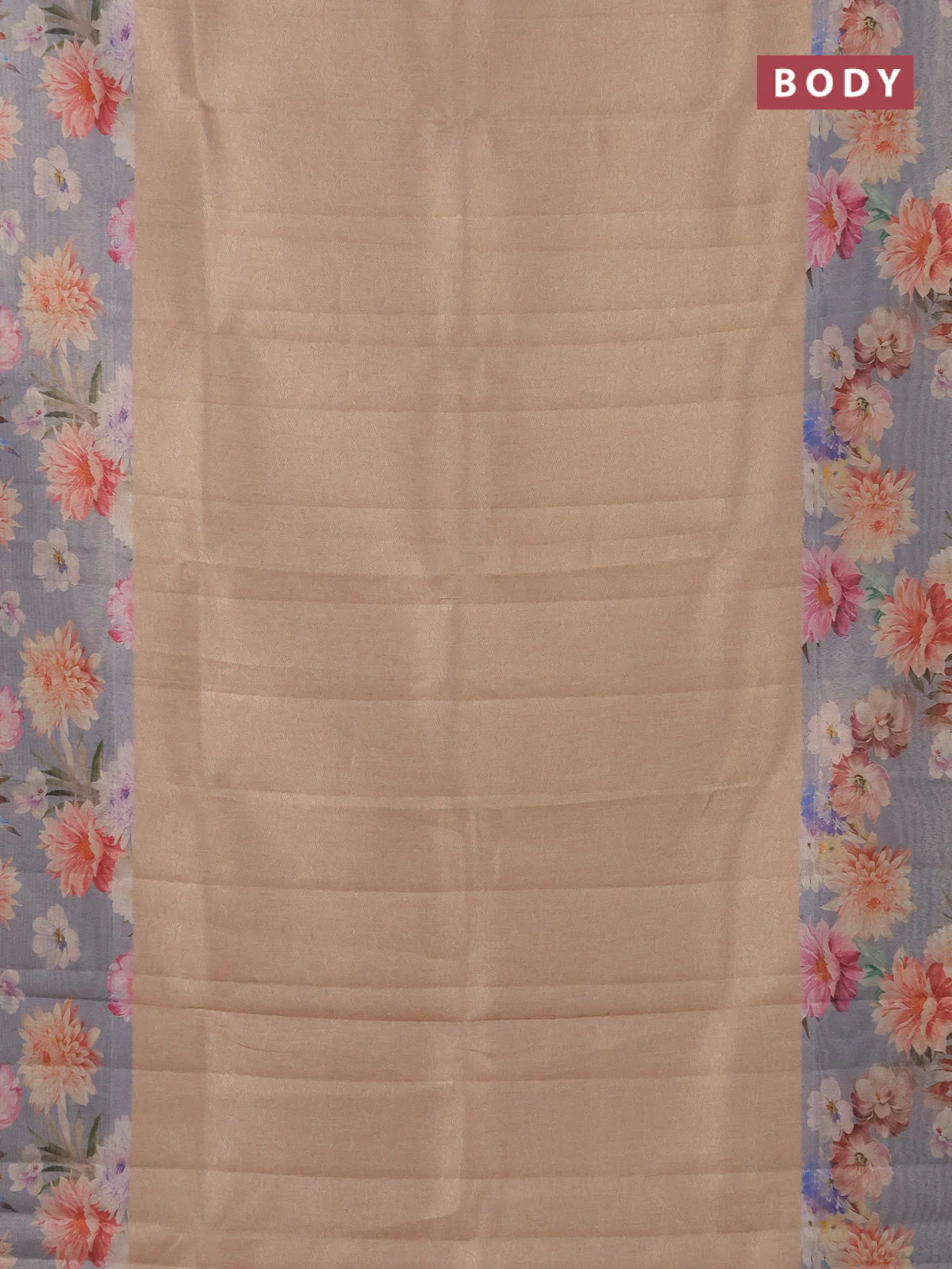 Tissue saree sandal and pastel blue with allover zari weaves and floral digital printed border - Image 2