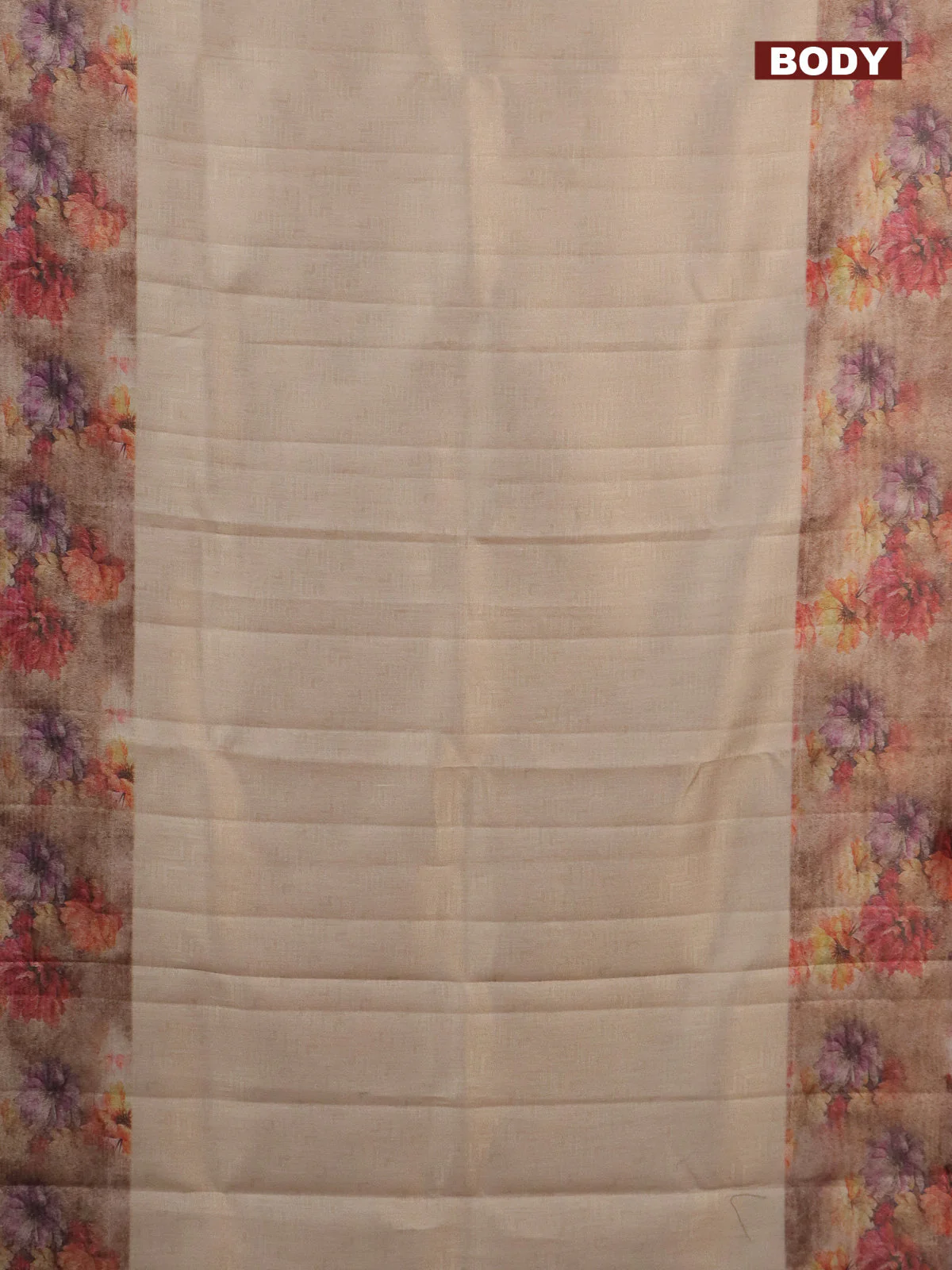Tissue saree sandal and pastel brown with allover zari weaves and floral digital printed border - Image 2