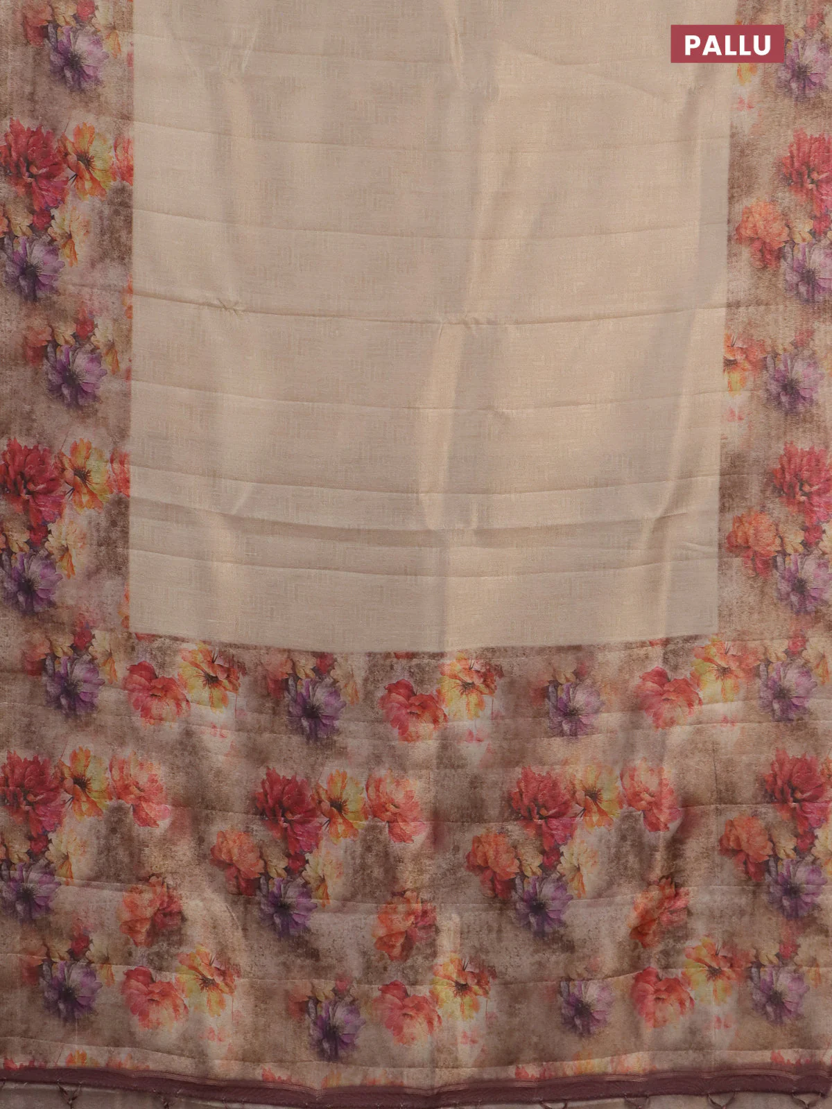 Tissue saree sandal and pastel brown with allover zari weaves and floral digital printed border - Image 3