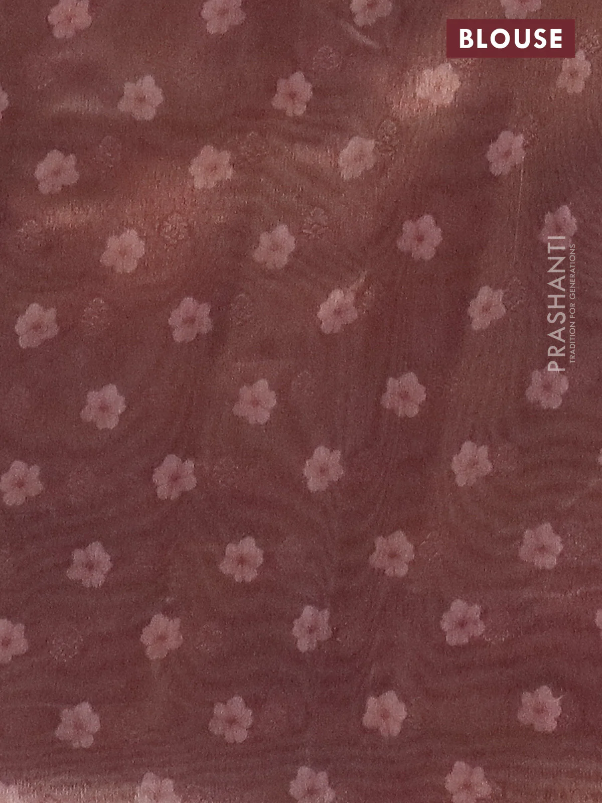 Tissue saree sandal and pastel brown with allover zari weaves and floral digital printed border - Image 4