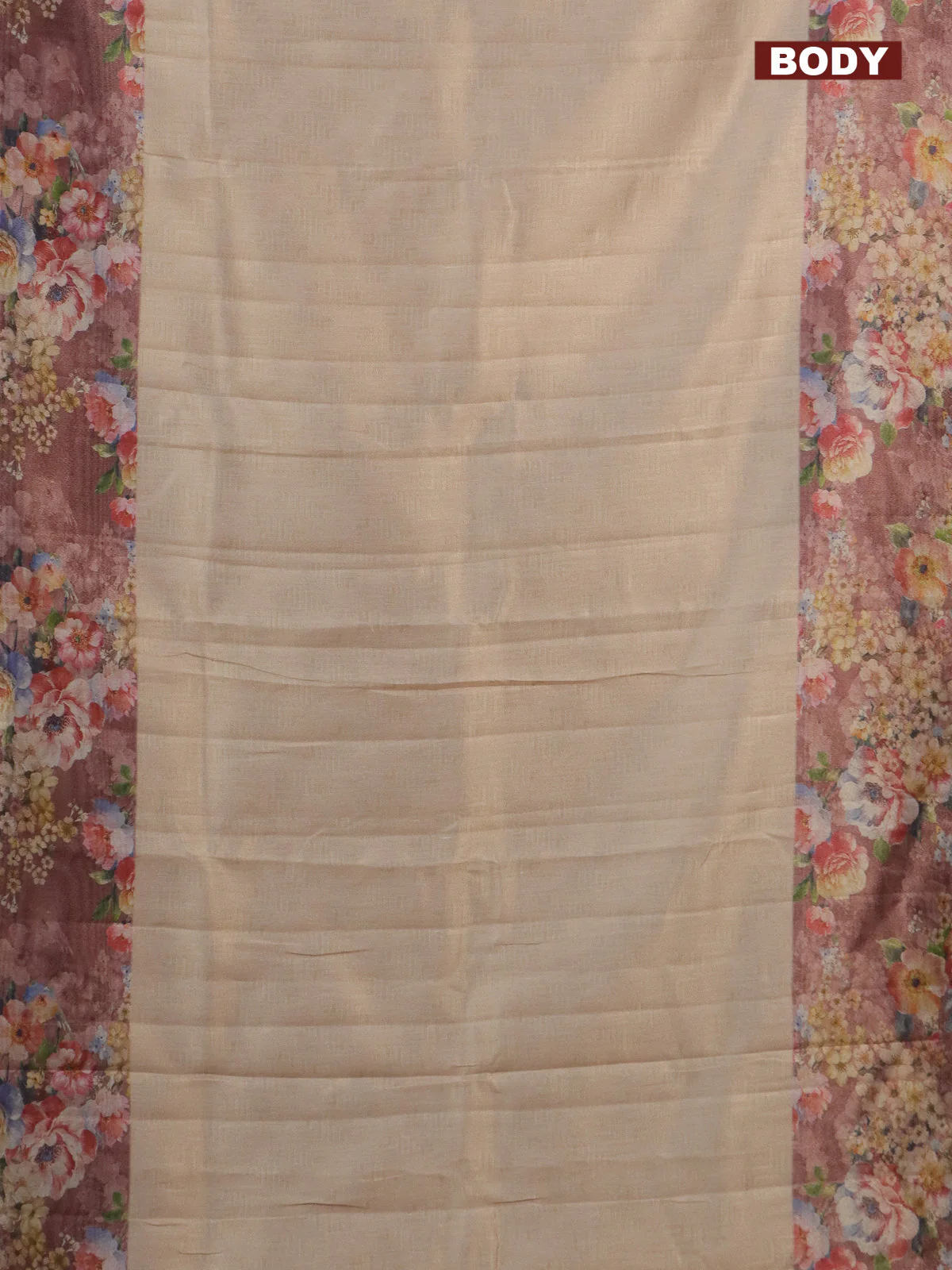 Tissue saree sandal and pastel brown with allover zari weaves and floral digital printed border - Image 2