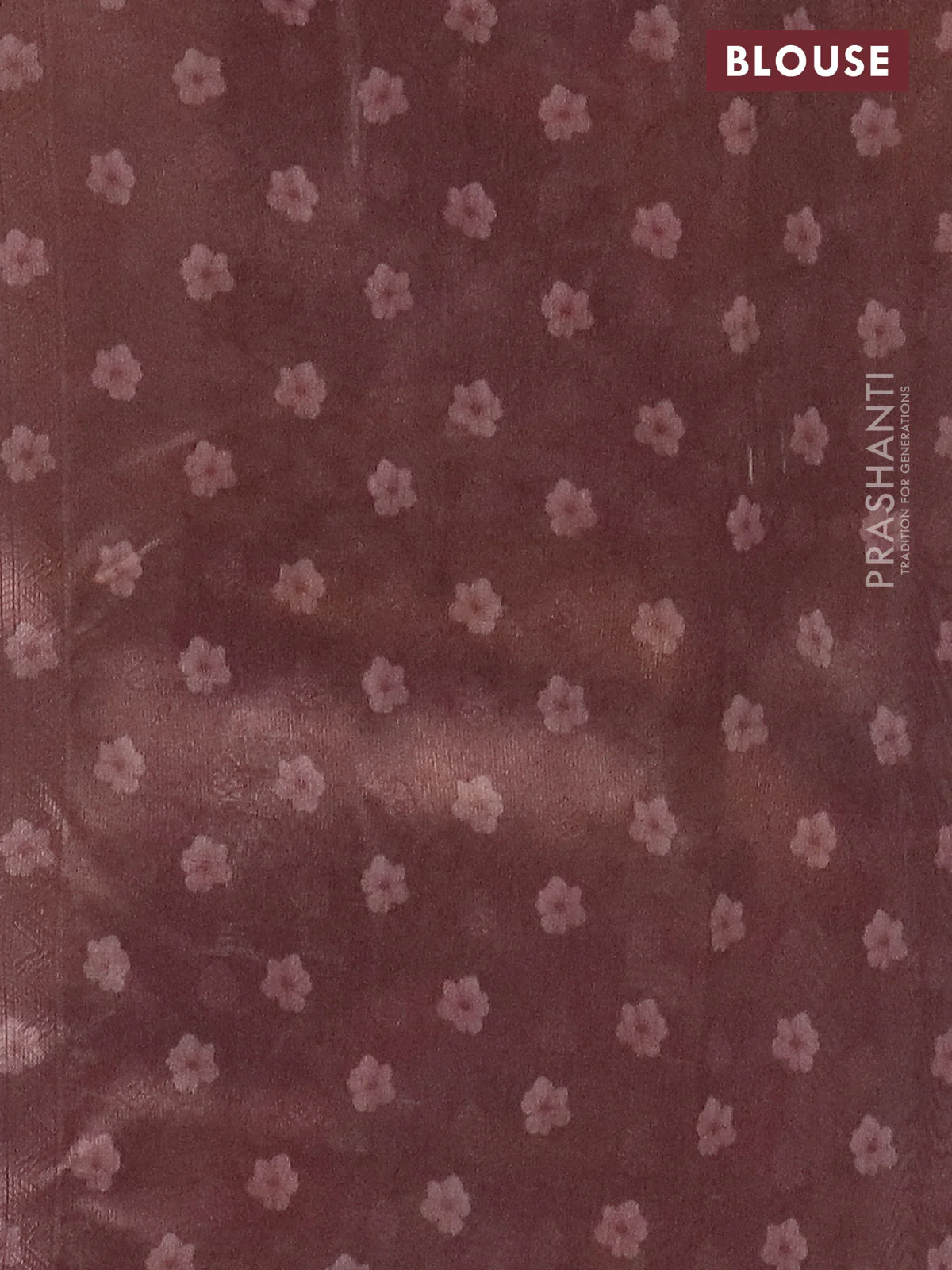Tissue saree sandal and pastel brown with allover zari weaves and floral digital printed border - Image 4