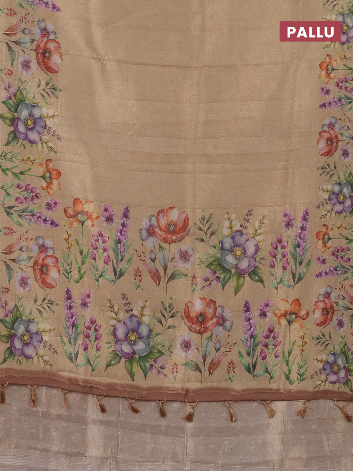 Tissue saree sandal with allover zari weaves and digital printed border - Image 3