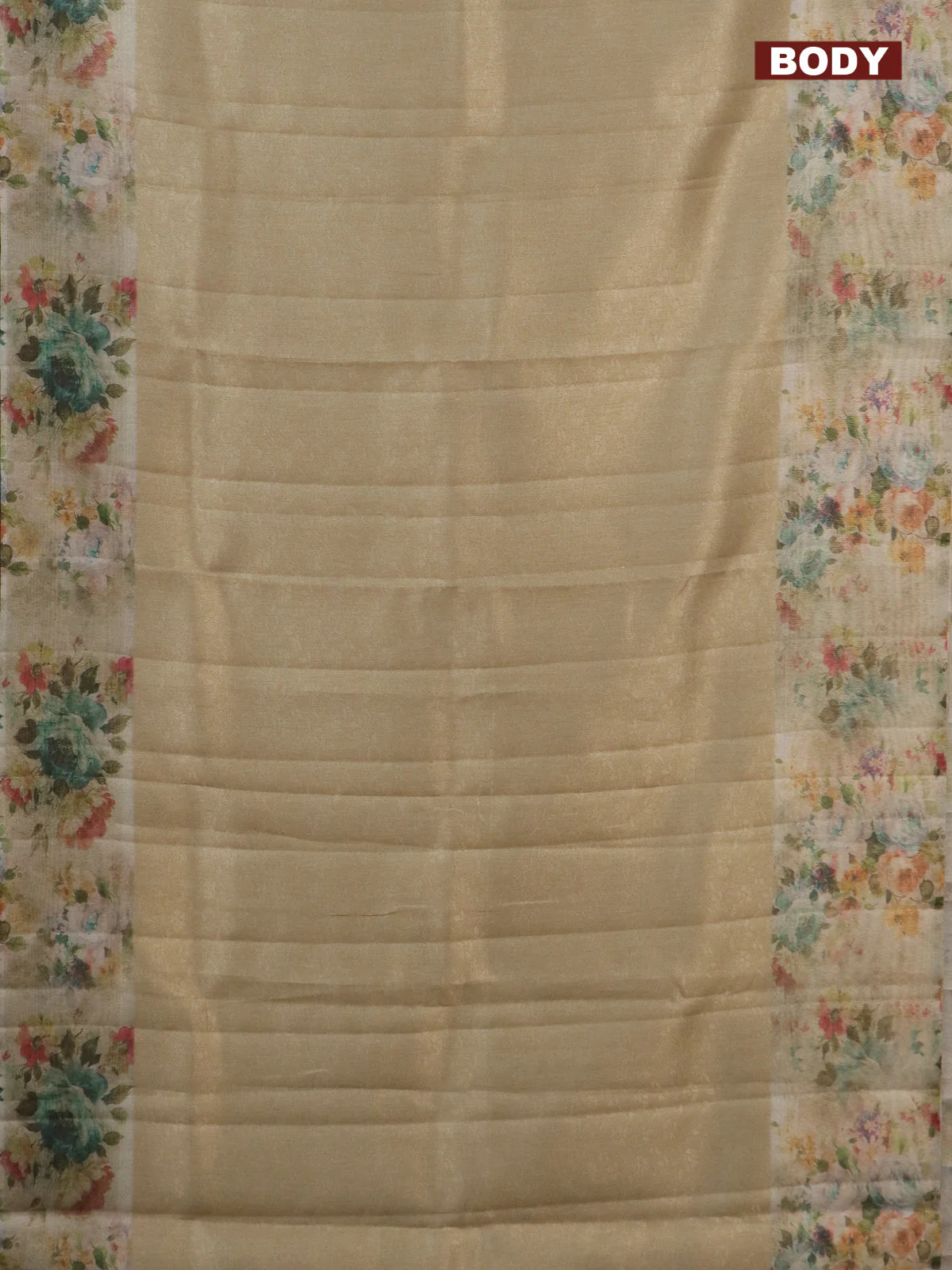 Tissue saree sandal with allover zari weaves and floral digital printed border - Image 2