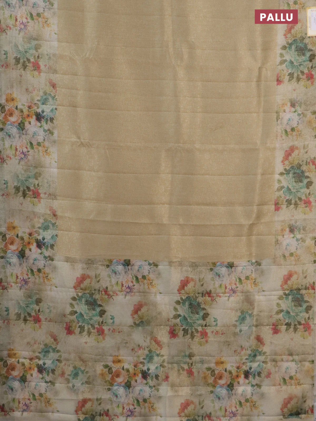 Tissue saree sandal with allover zari weaves and floral digital printed border - Image 3