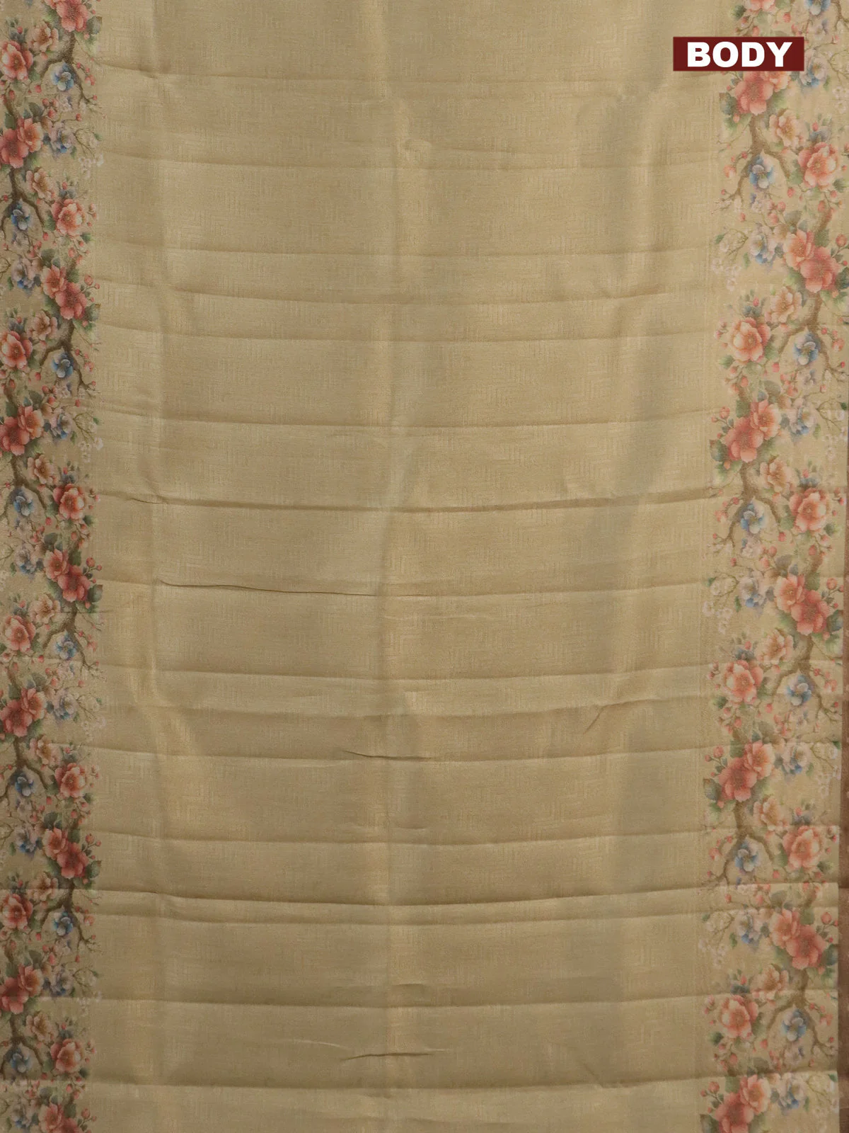 Tissue saree sandal with allover zari weaves and floral digital printed border - Image 2